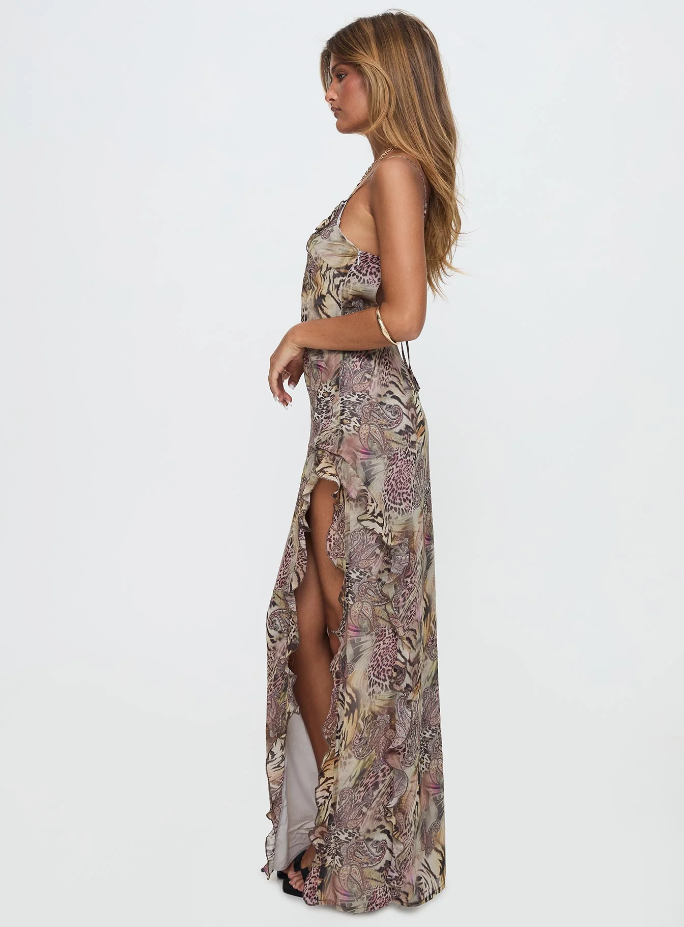 Sympathize Frill Split Maxi Dress Multi