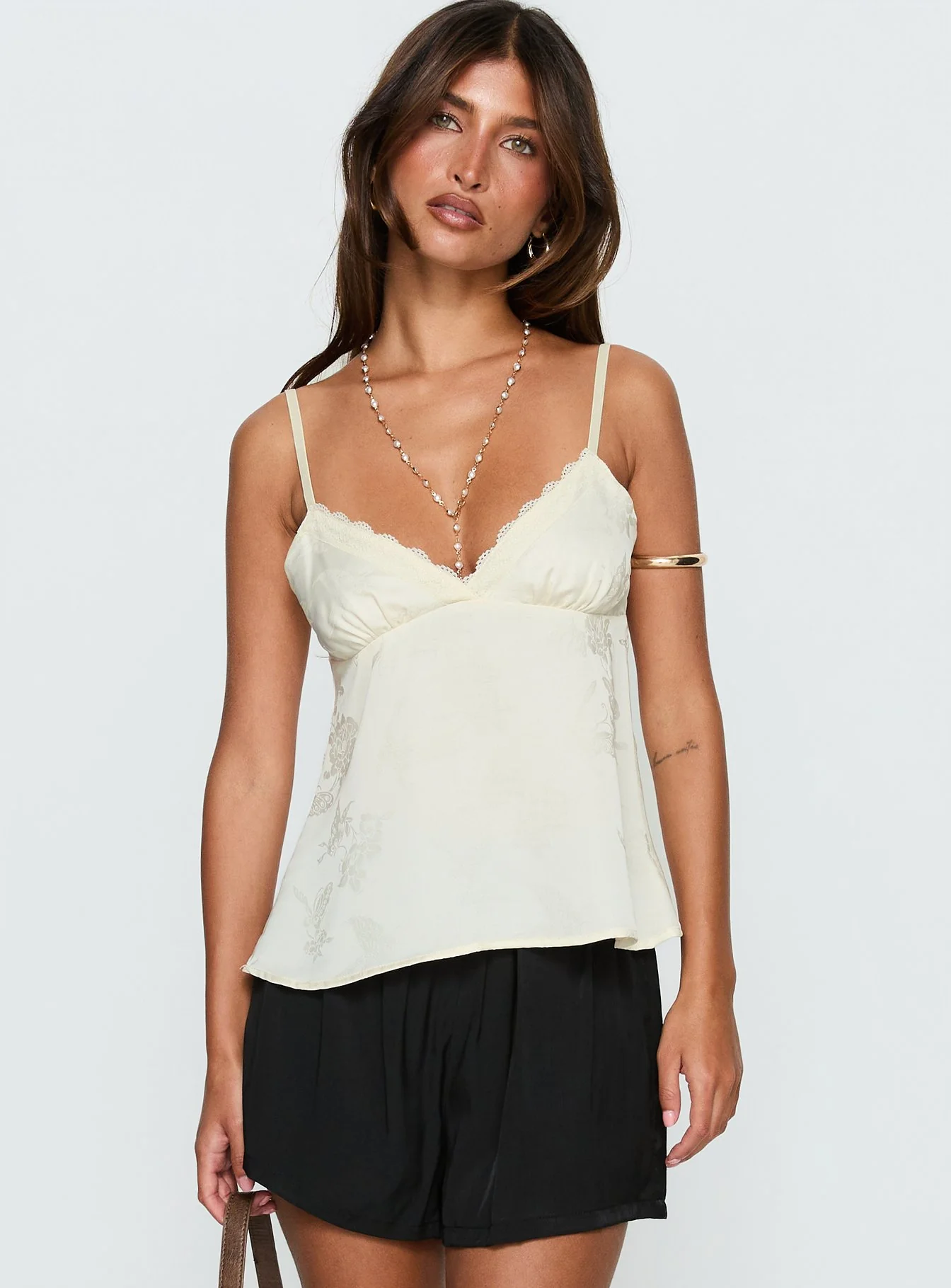 Had Me At Hello Lace Trim Floral Detail Top Cream