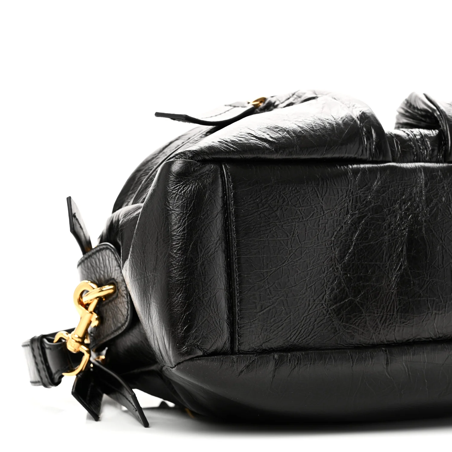 Crinkled Calfskin Small Grand Tour Bowling Bag Black - Top Club