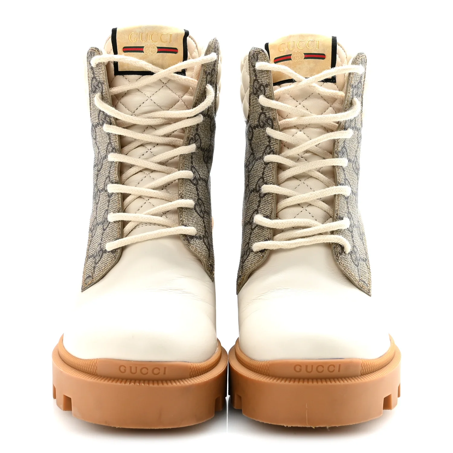 Apollo Calfskin GG Supreme Nappa Samoa Quilted Lace Up Ankle Boots 40 Mystic White Beige Ebony - Top Club