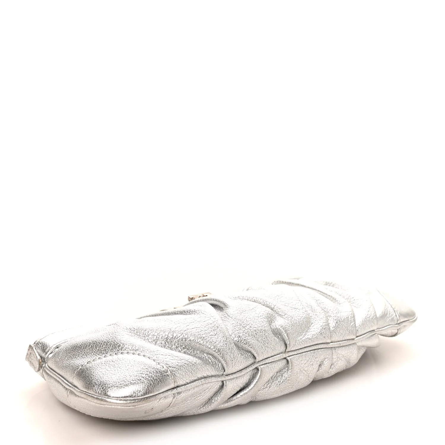 Metallic Calfskin Small Gancini Clutch Silver - Top Club