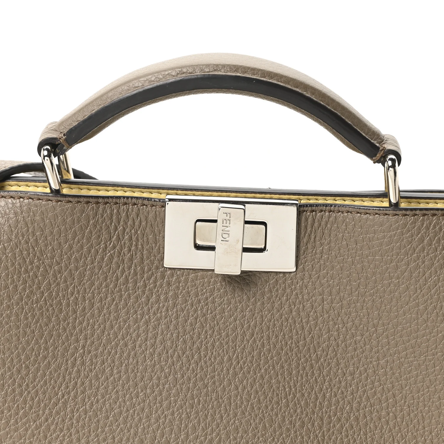 Cuoio Romano Vitello Cover Glazed Fabric Bi-Color FF 1974 Mini Peekaboo I SEE U Satchel Tartufo Banana Tobacco Moro - Top Club