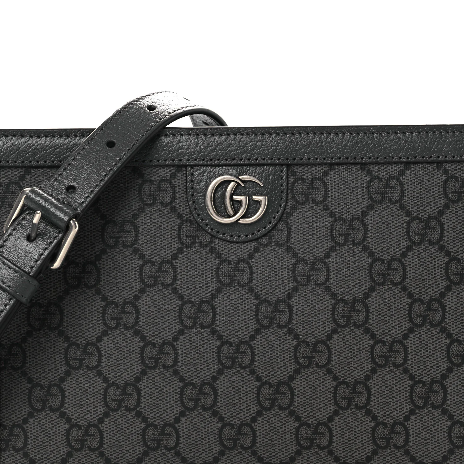 GG Supreme Monogram Textured Dollar Calfskin Web Small Ophidia Shoulder Bag Grey Black Graphite Grey - Top Club