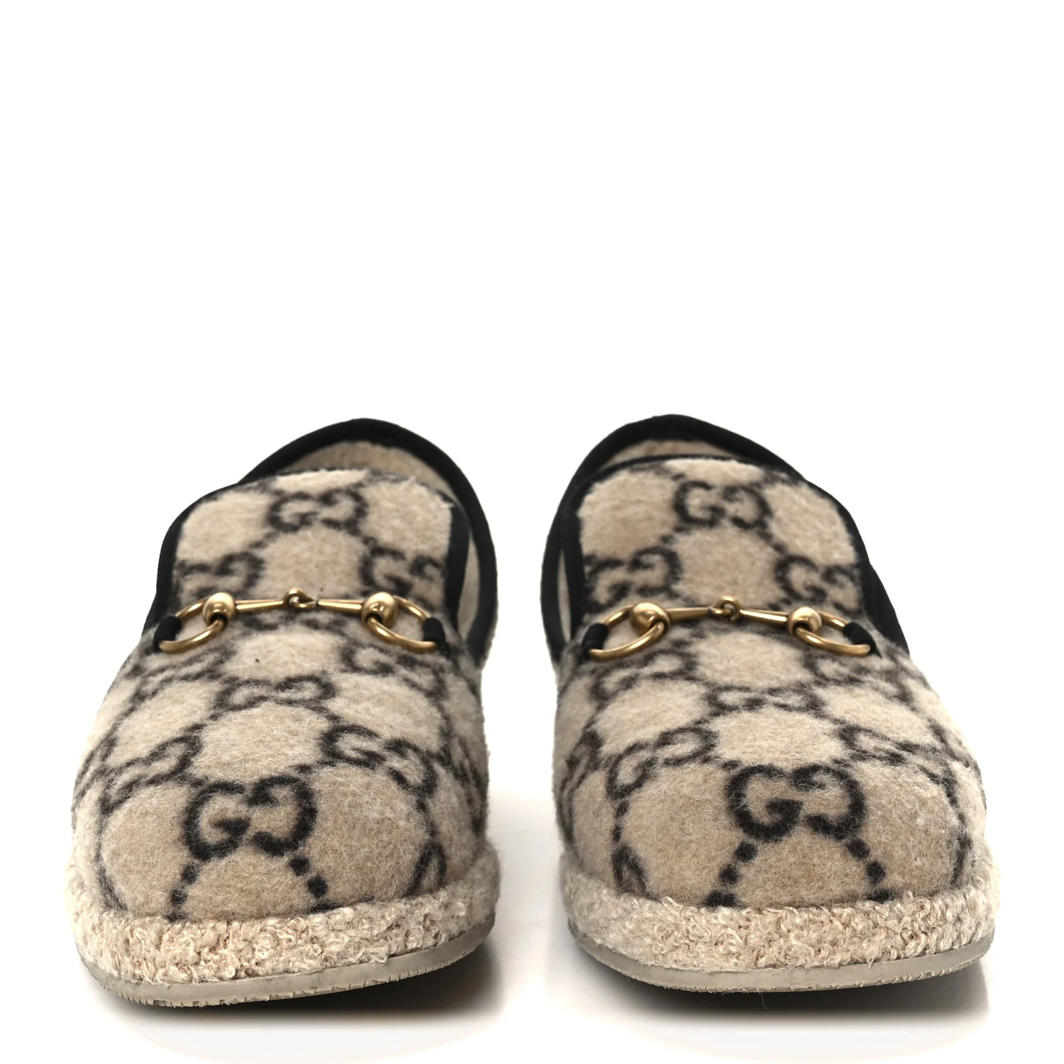 Covered Wool GG Monogram Mens Fria Horsebit Loafers 9 Beige Ebony Black Butterscotch - Top Club