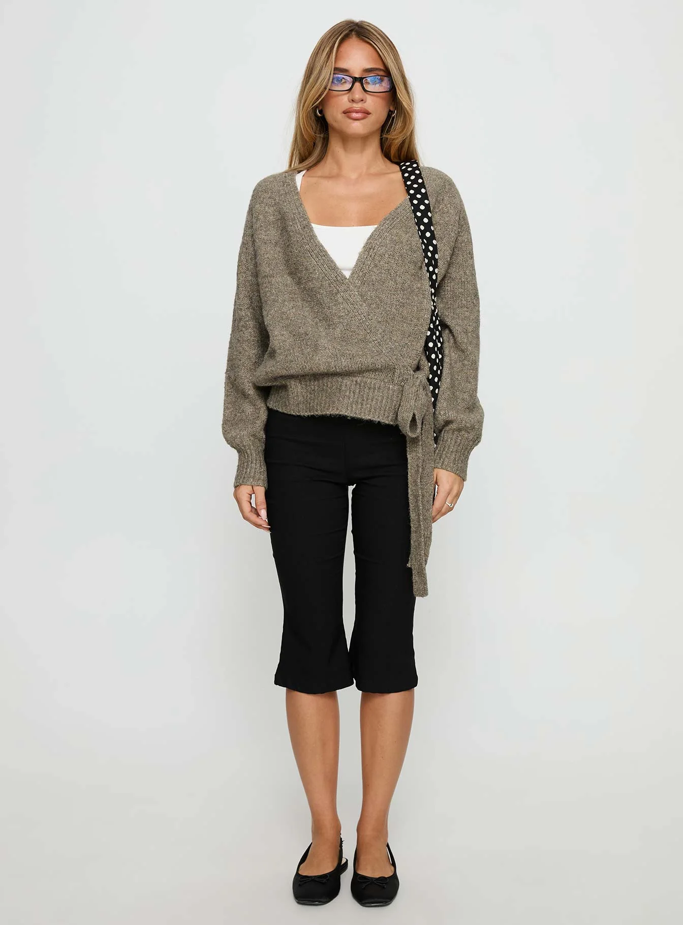 Daelan Wrap Knit Cardigan Brown