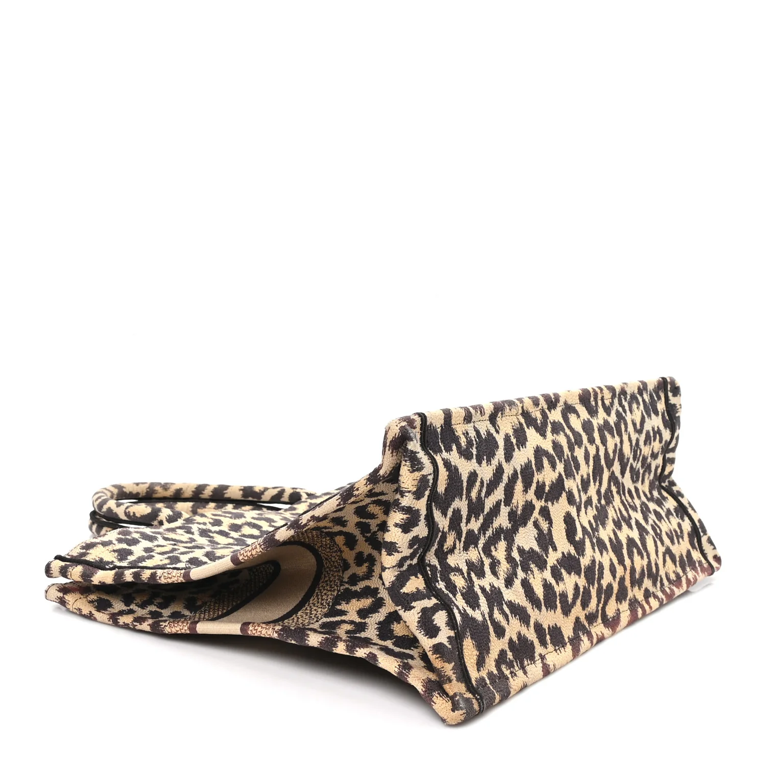 Canvas Mizza Embroidered Large Leopard Book Tote Beige - Top Club