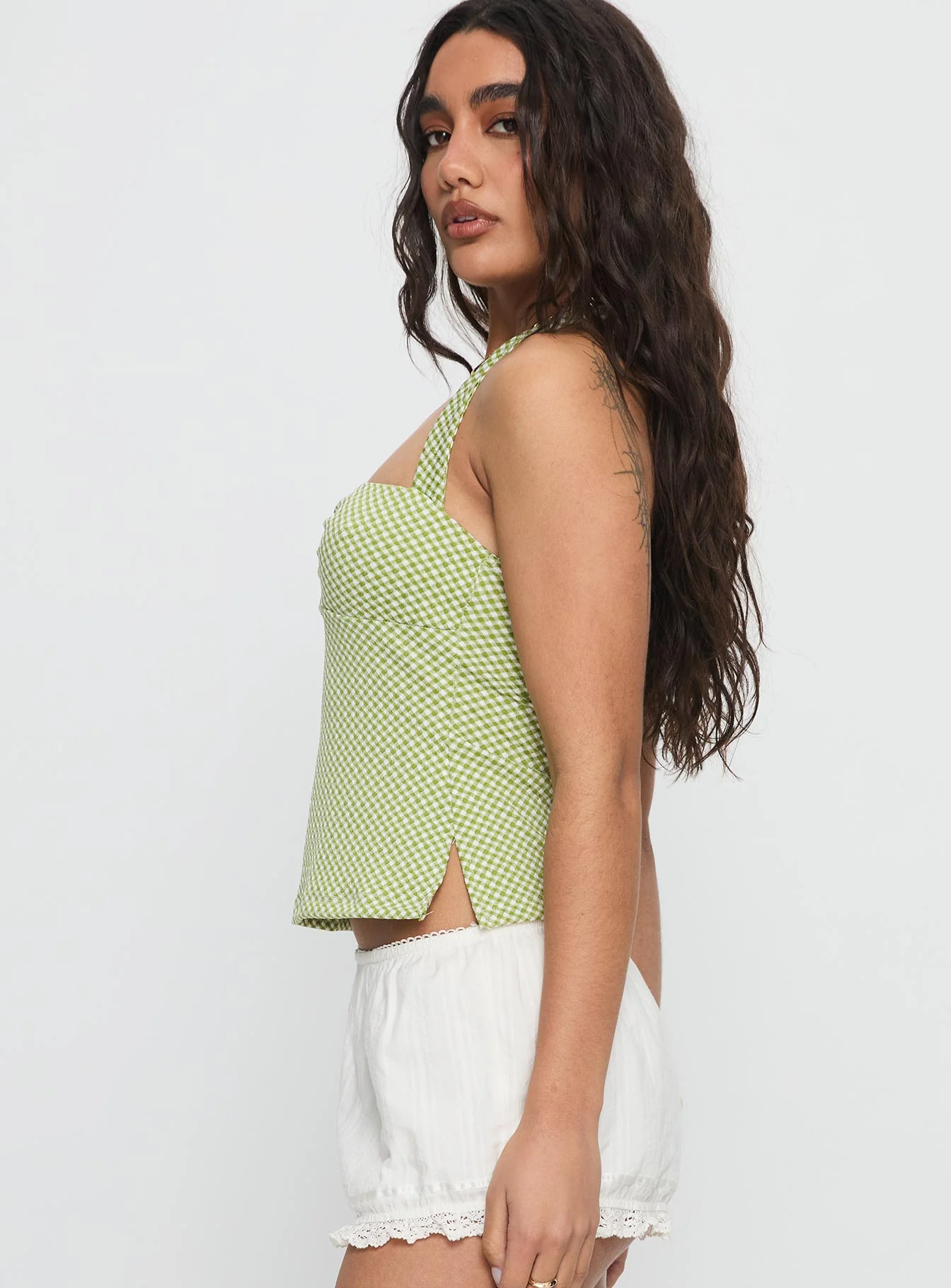 Zaelis Ring Detail Halter Top Green