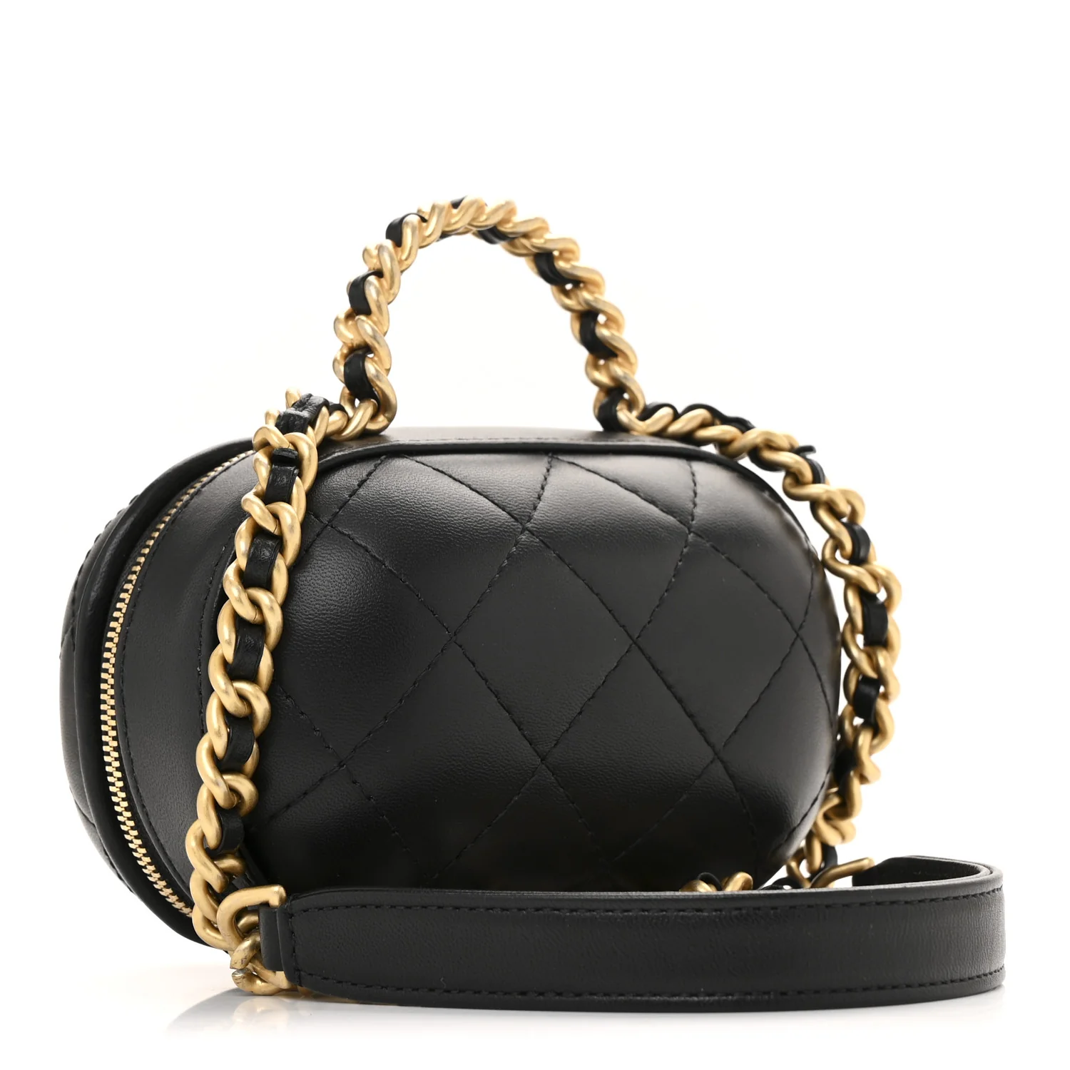 Lambskin Quilted CC Bubble Vanity Case With Chain Black - Top Club