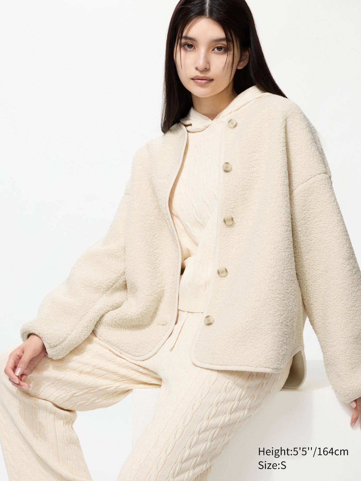 Pile Lined Fleece Relaxed Silhouette Cardigan