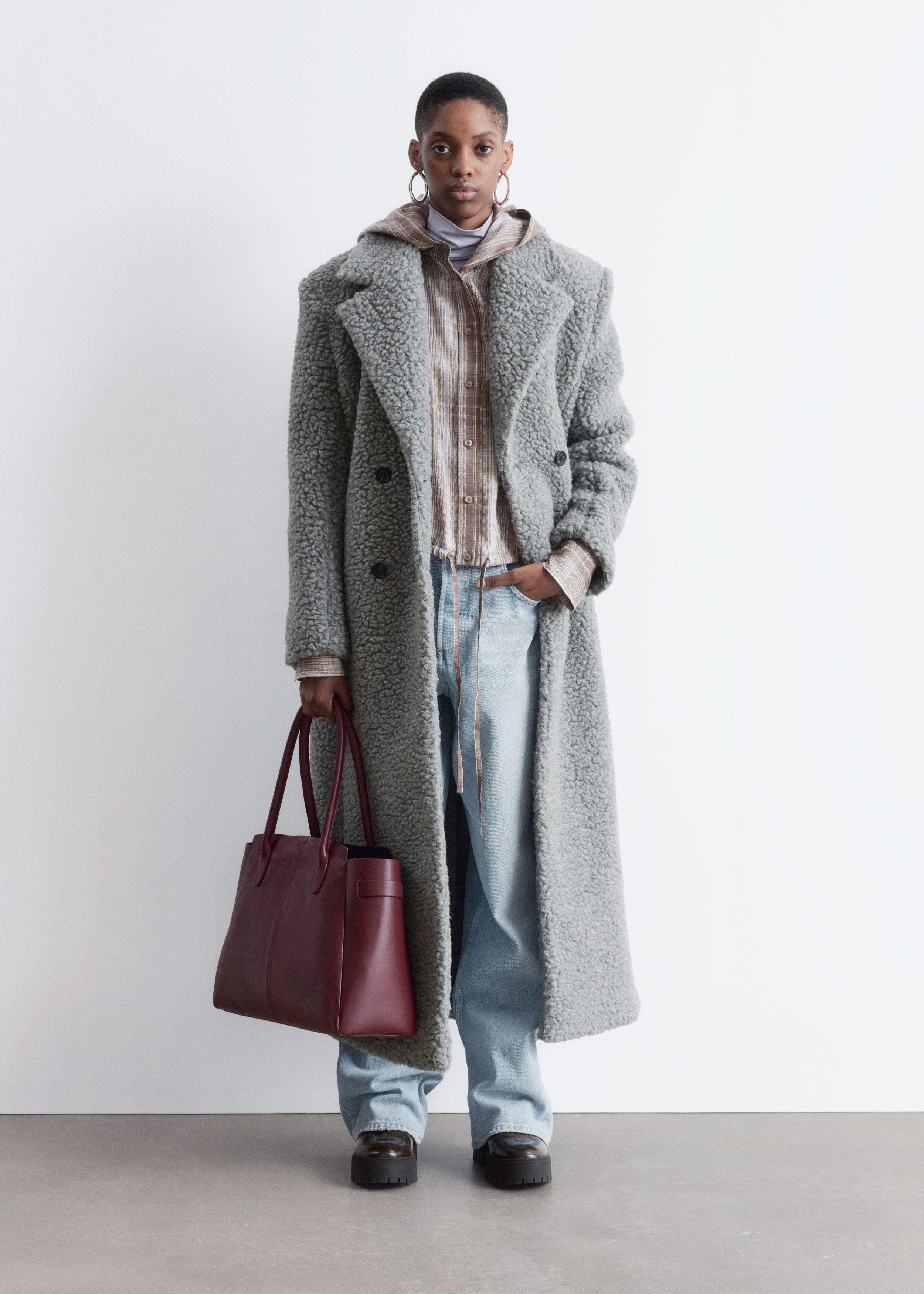 & Other Stories WOOL SHEARLING MAXI COAT