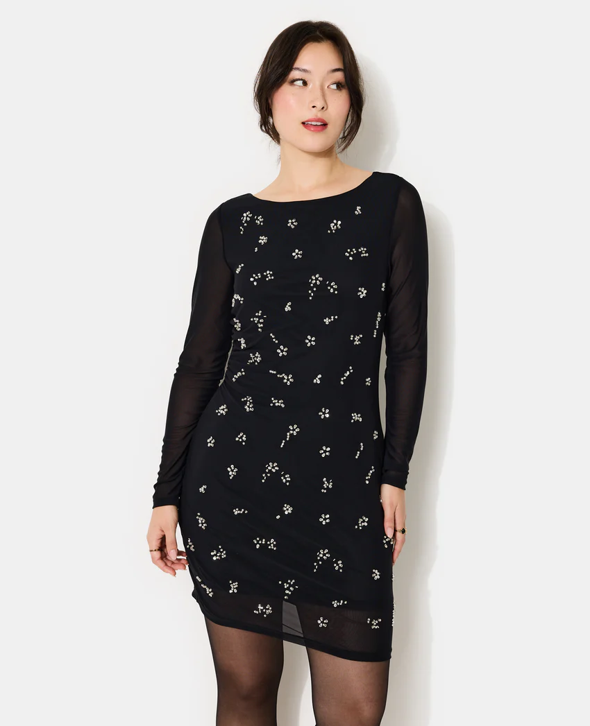 Pimkie Robe courte en résille avec perles et sequins