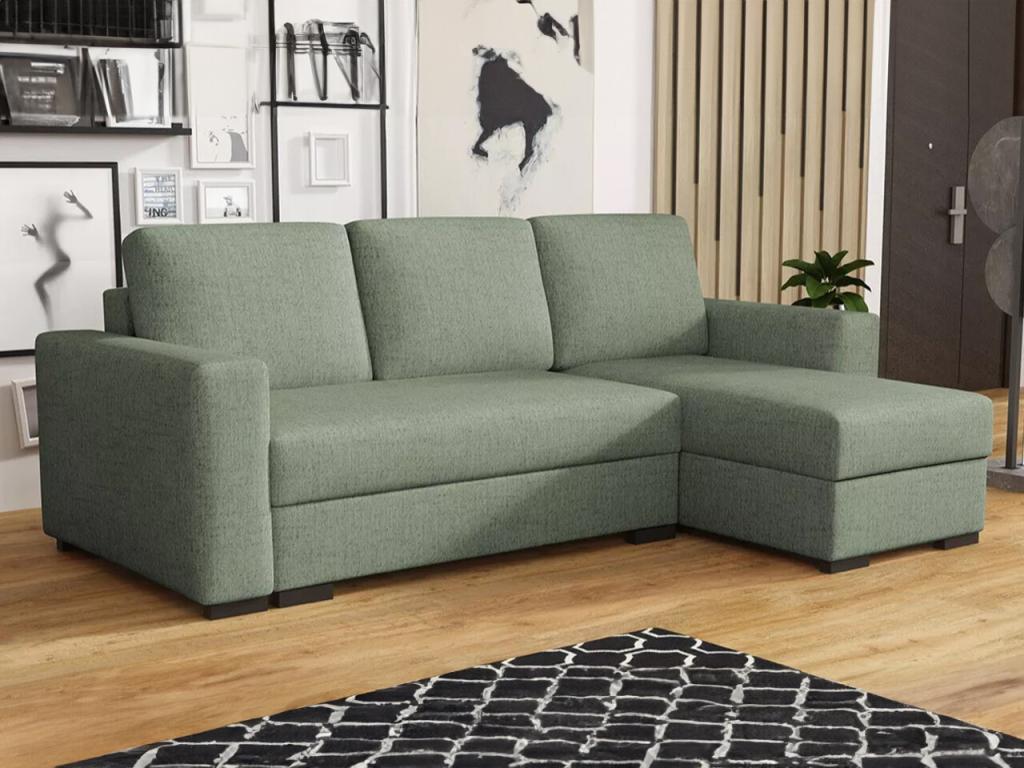 Sofá rinconero Columbus 187, Verde, Función de descanso, Caja de ropa de cama, 242x155cm