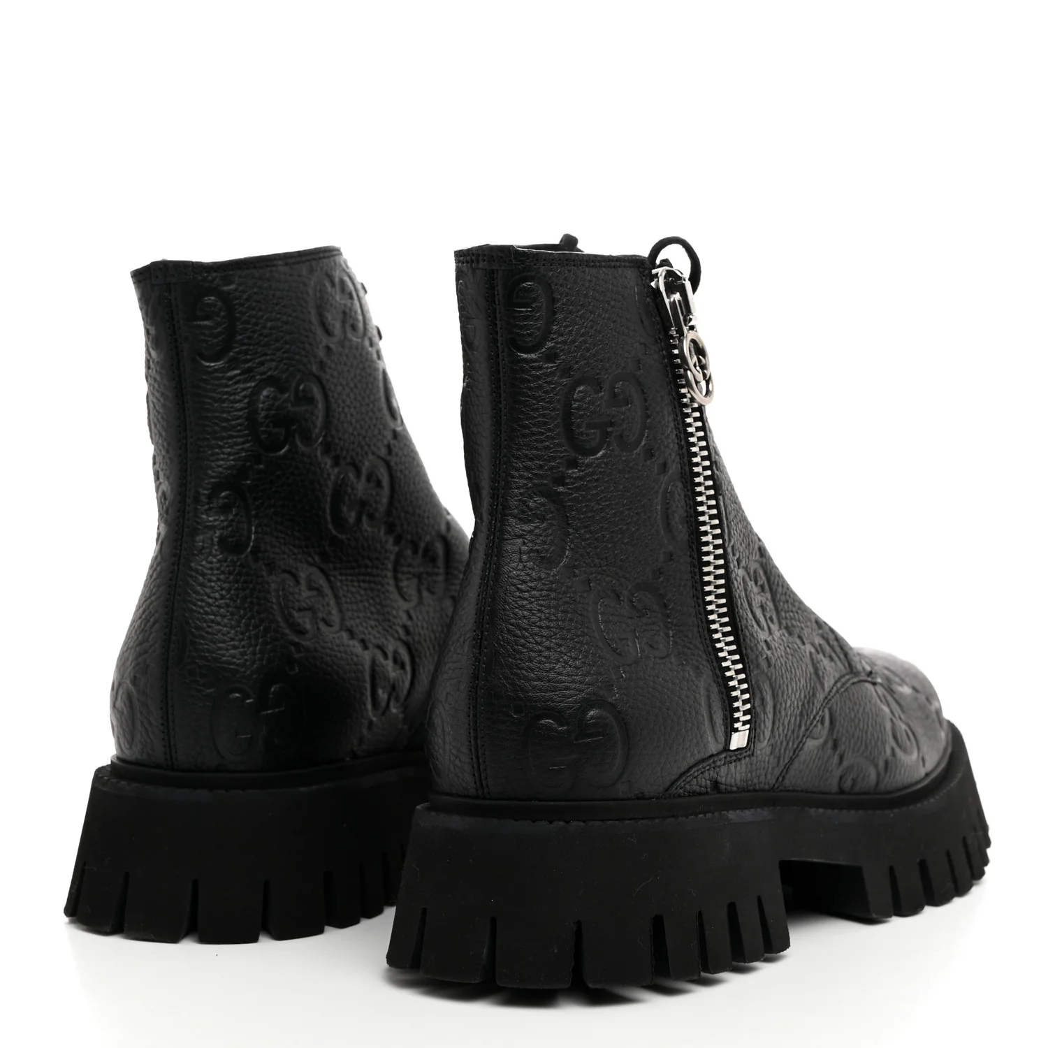 Calfskin Embossed Monogram Lace Up Ankle Boots 8 Black - Top Club