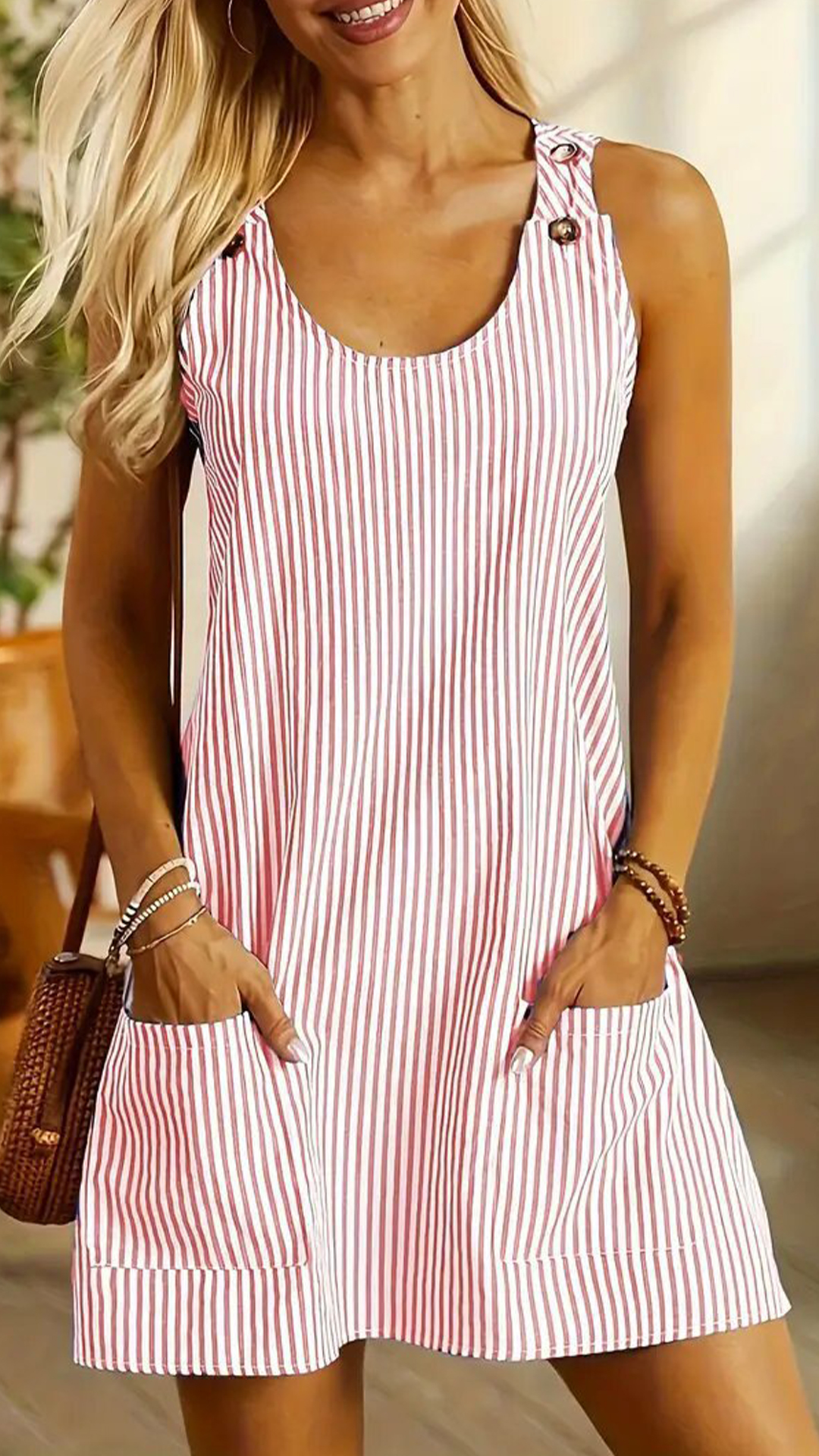Women's Adjustable Strap Striped Loose Overall Mini Dress - Nordfashionstorm - Women's Clothing, Fashion for You - Nordfashionstorm.com