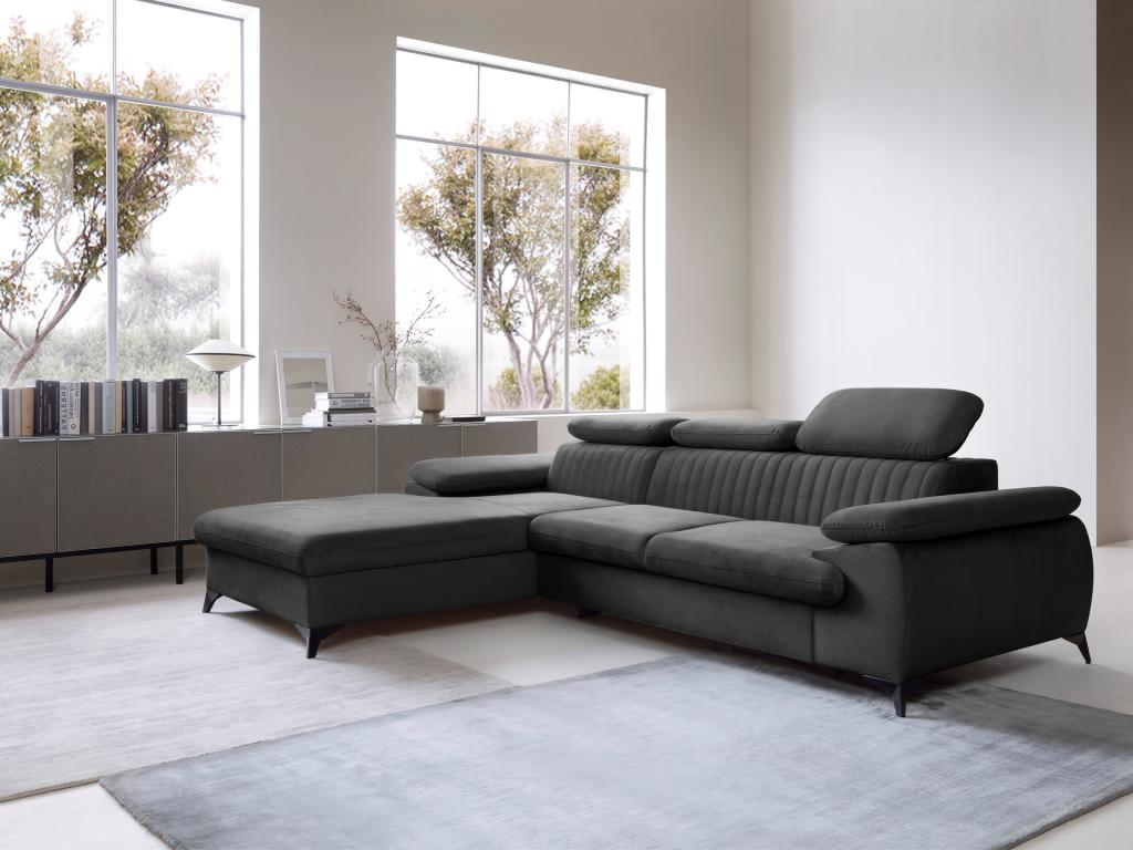Sofá cama rinconera (ángulo izquierdo) de terciopelo gris antracita