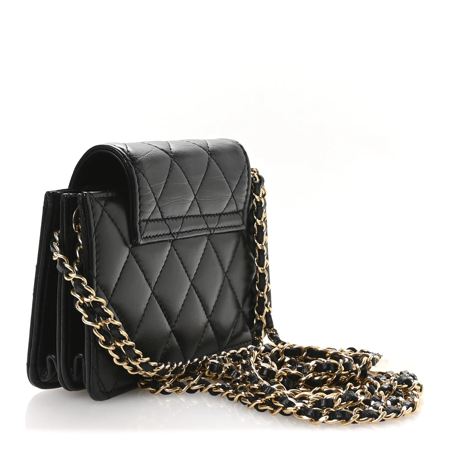 Lambskin Quilted Phone Holder Flap Black - Top Club