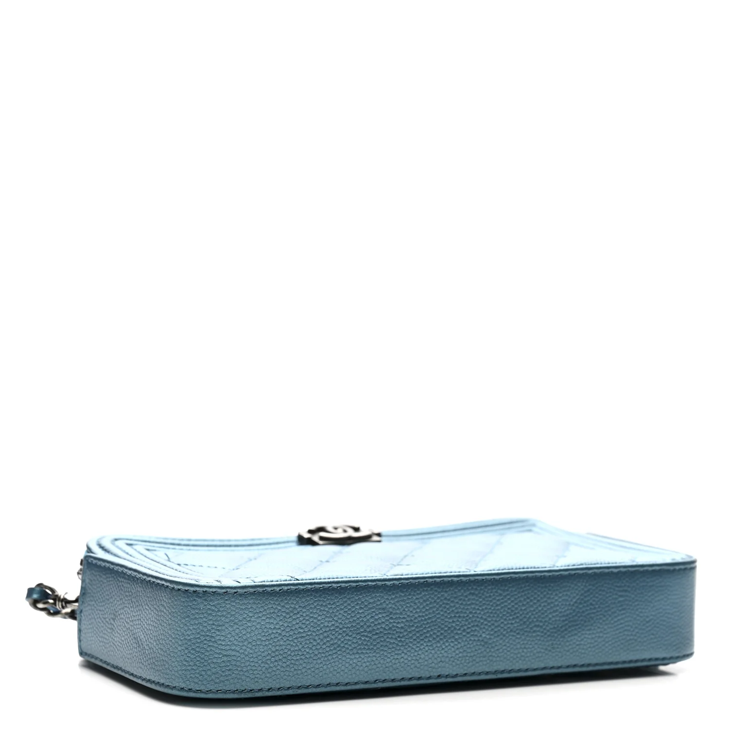 Metallic Caviar Quilted Small Boy Clutch With Chain Turquoise - Top Club