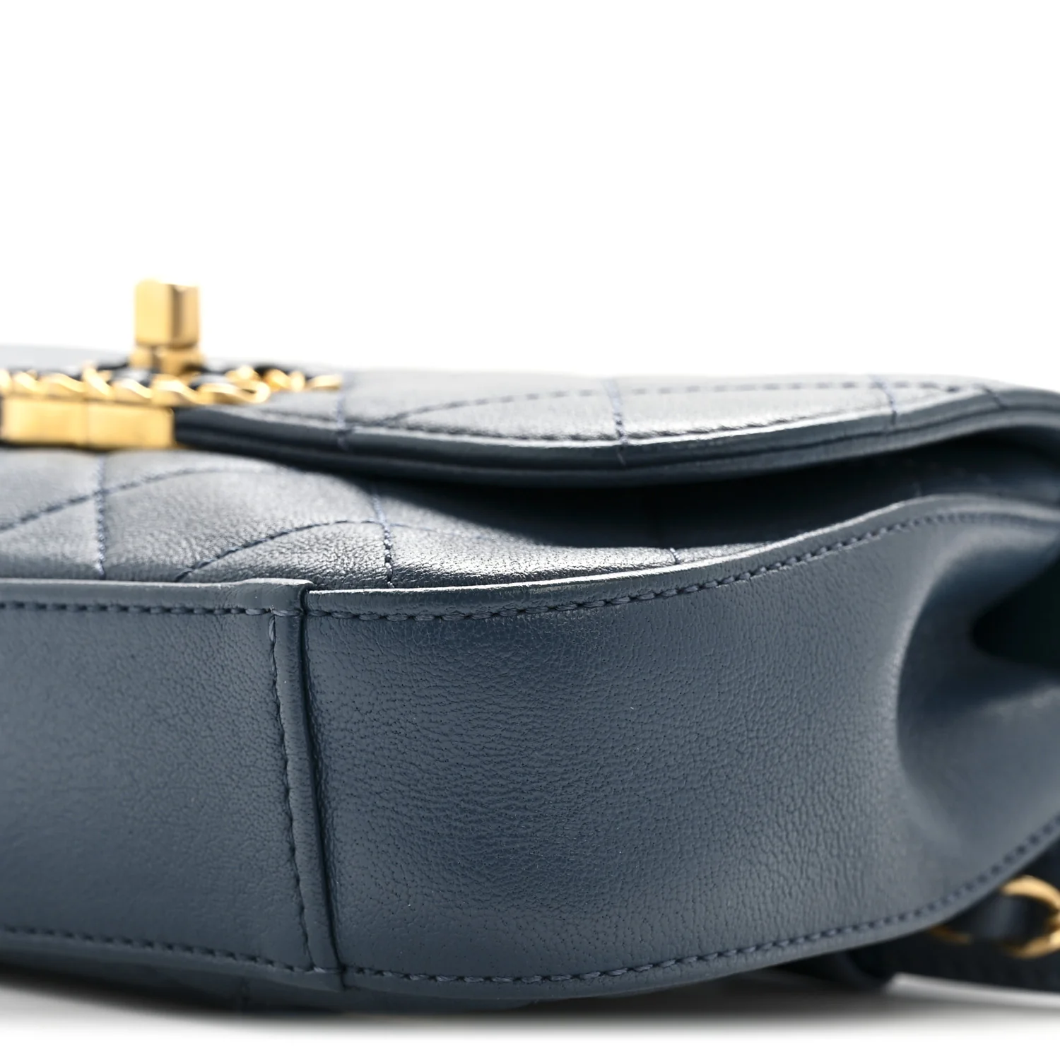 Lambskin Quilted Chain Infinity Waist Belt Bag Blue - Top Club