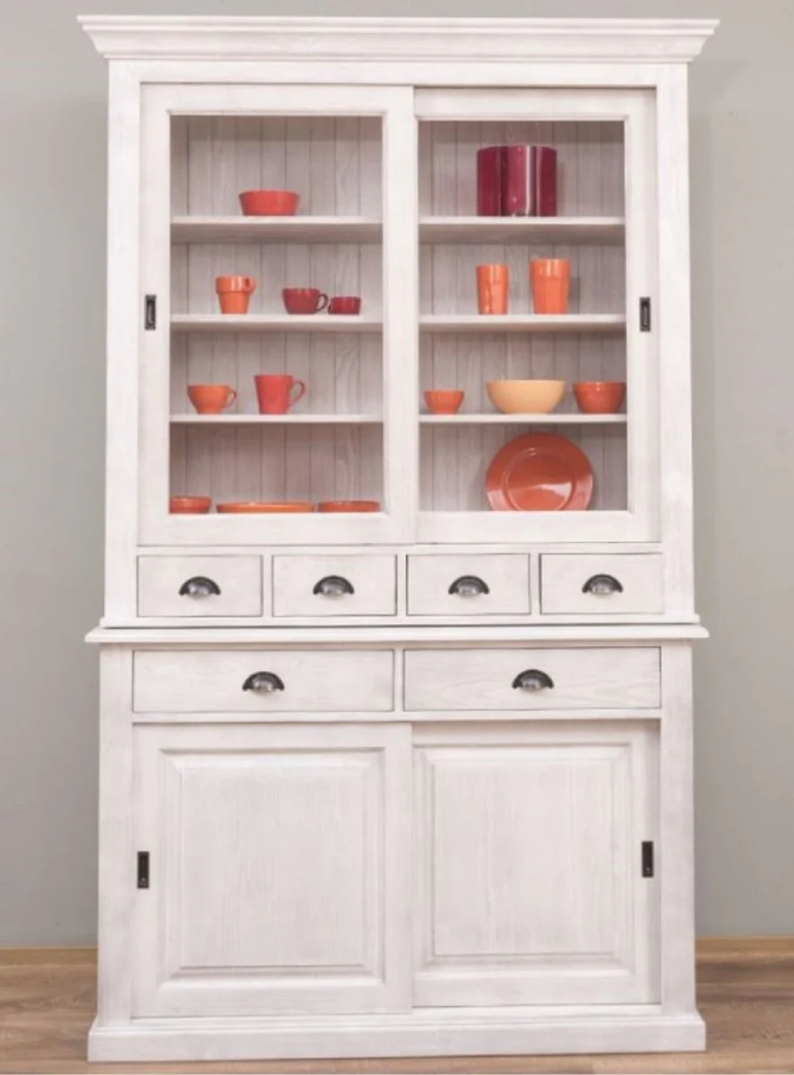 Country house style dining room cabinet light gray 142 x 48 x H. 225 cm - solid wood kitchen cabinet - country house style dining room furniture