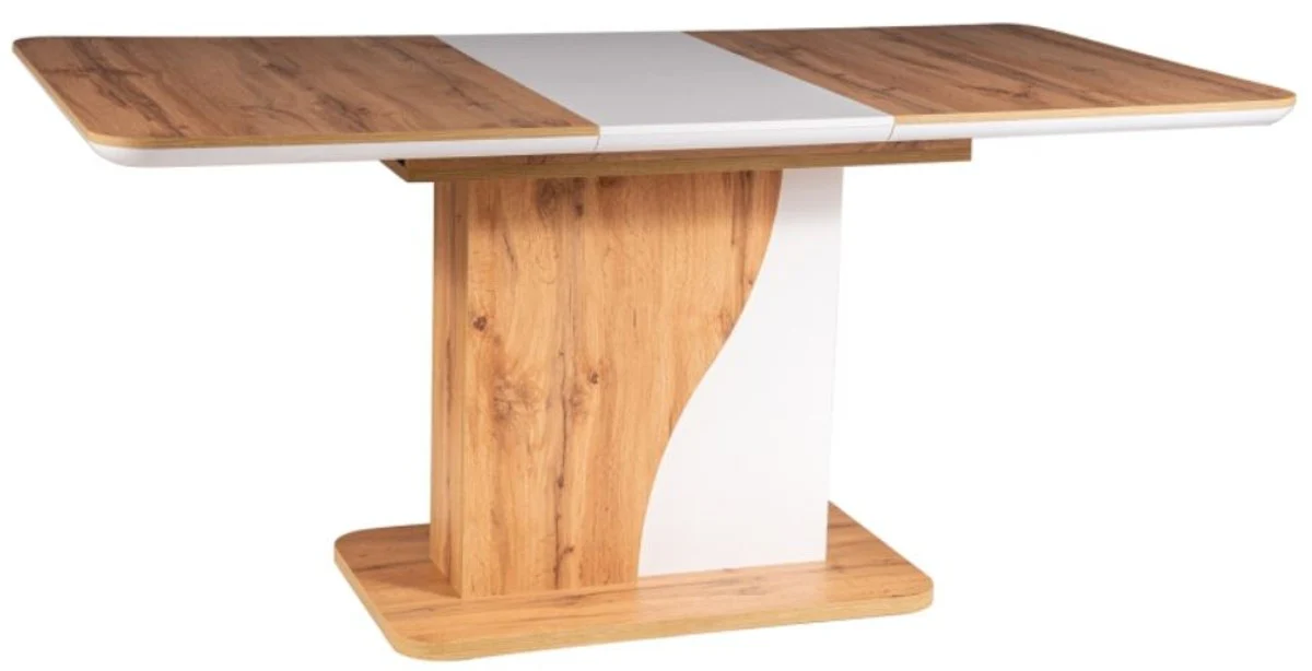 Designer dining table natural colors / matt white 120-160 x 80 x H. 76 cm - Modern rectangular extendable kitchen table - Kitchen furniture