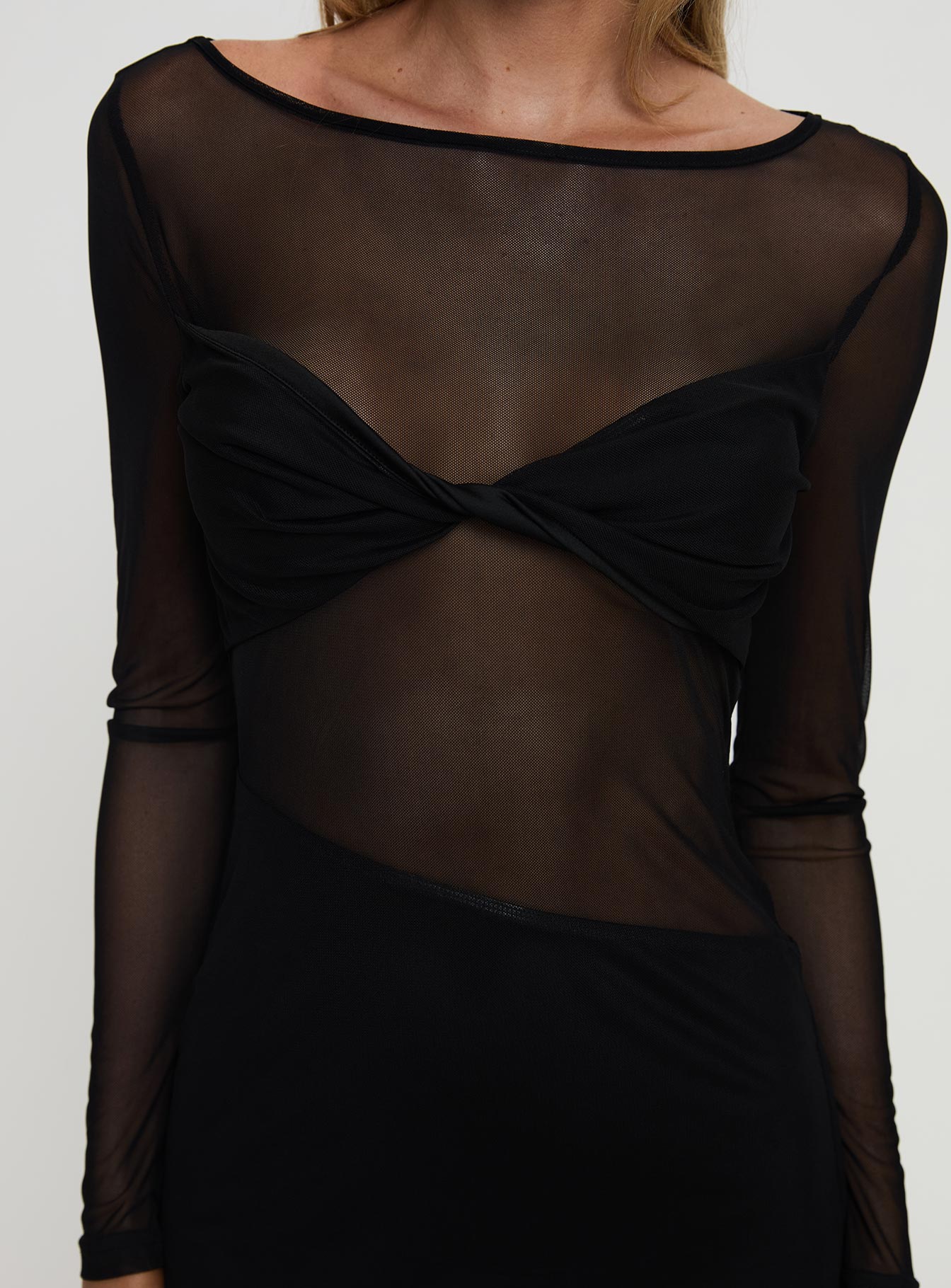 Insatiable Long Sleeve Mesh Mini Dress Black