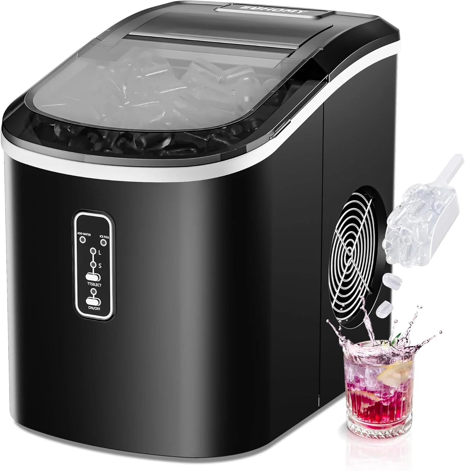 EUHOMY LunaArc Crescent Ice Maker Countertop, 16Pcs Ready in 12Mins, 1600Pcs/Day, Auto Deep Cleaning, Timer, Adjustable Ice Thickness, Portable Ice Cube Maker for Whiskey/Coffee/Soft Drinks