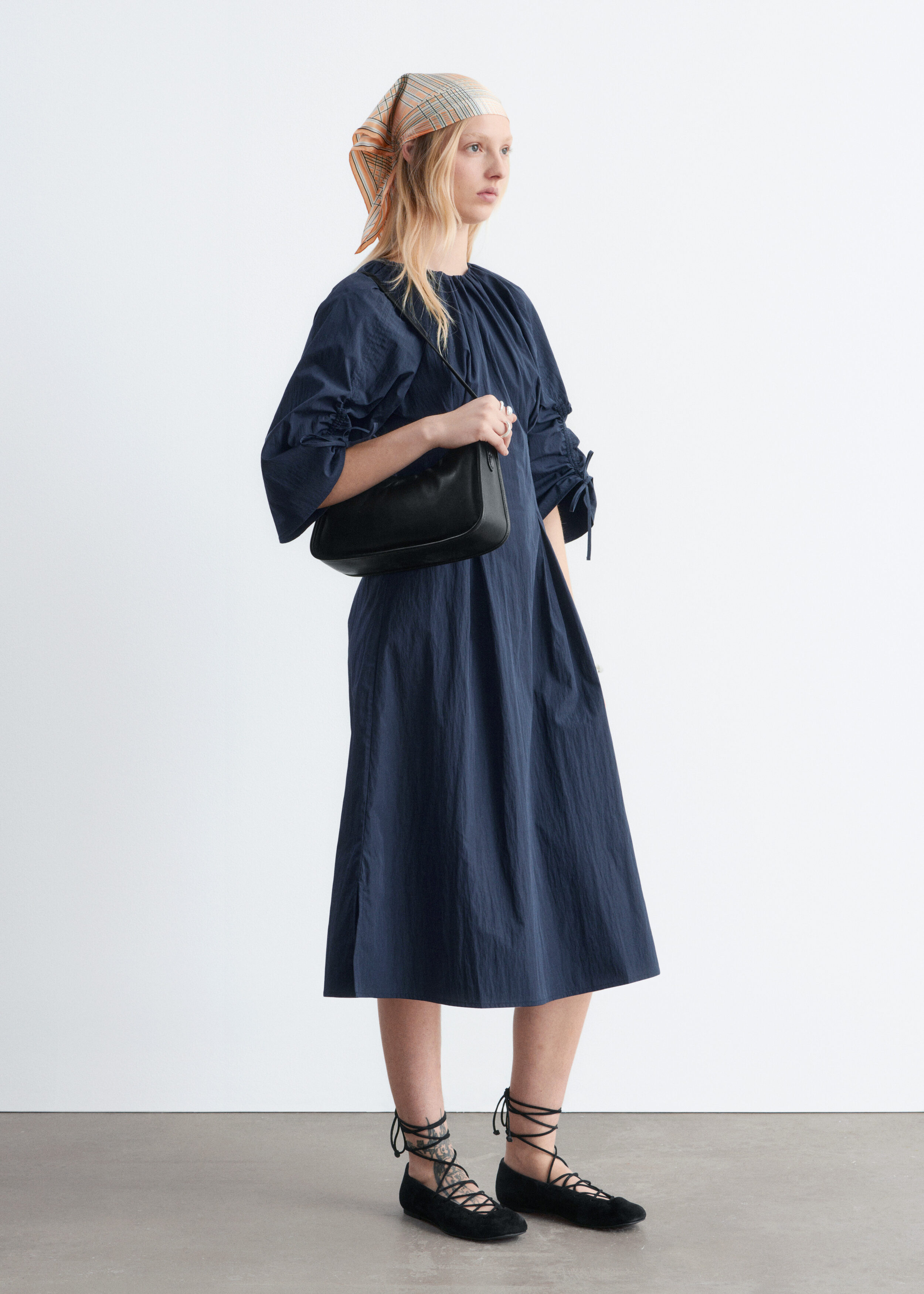 & Other Stories SCULPTURAL DRAWSTRING MIDI DRESS