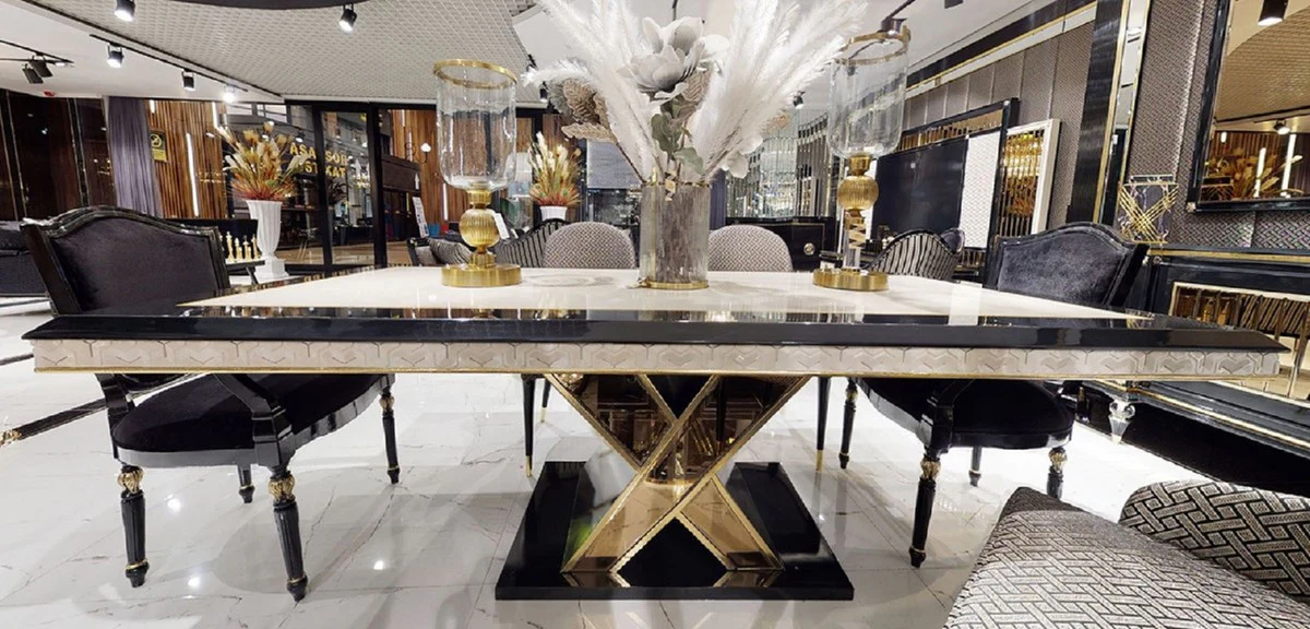 Luxury Art Deco Dining Room Chair Set Black / Gold - Kitchen Chairs Set of 6 - Luxury Art Deco Dining Room Furniture