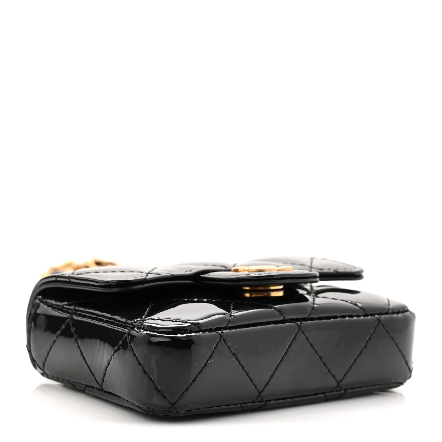 Patent Enamel Quilted Coco Hearts Clutch With Chain Black - Top Club