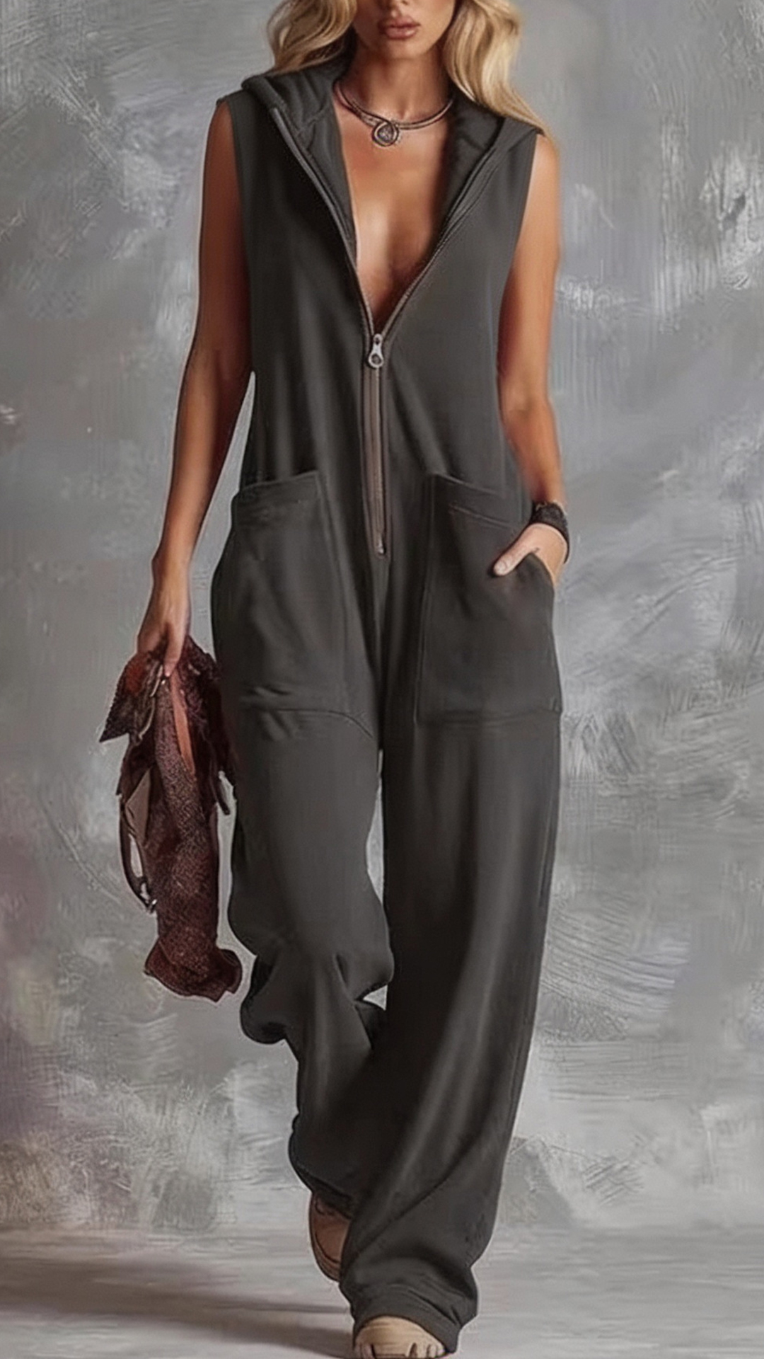 Women's  Cotton-Blend Hooded Sleeveless Jumpsuit - Nordfashionstorm - Women's Clothing, Fashion for You - Nordfashionstorm.com