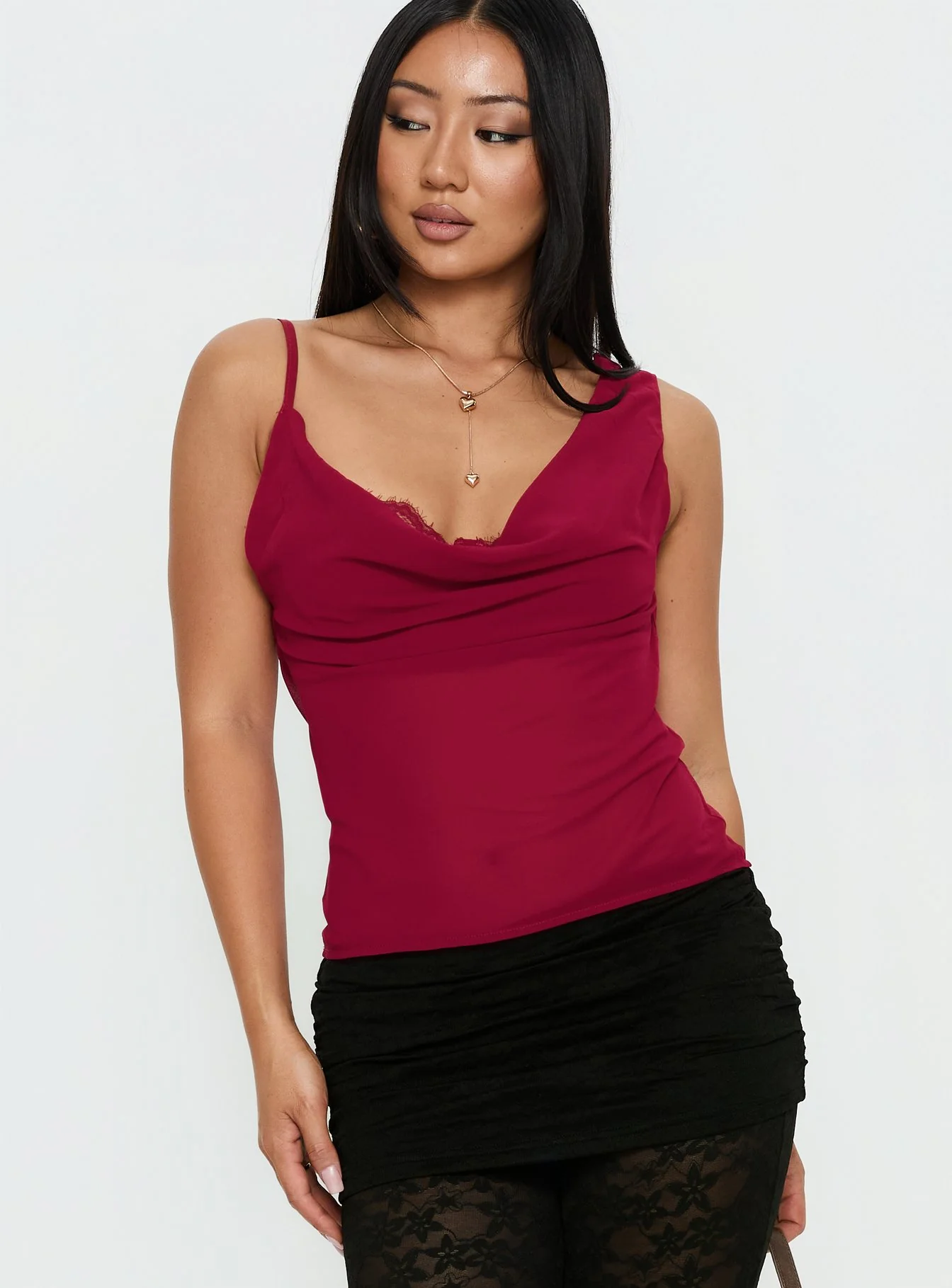 Kiandria Draped Bra Detail Top Cherry