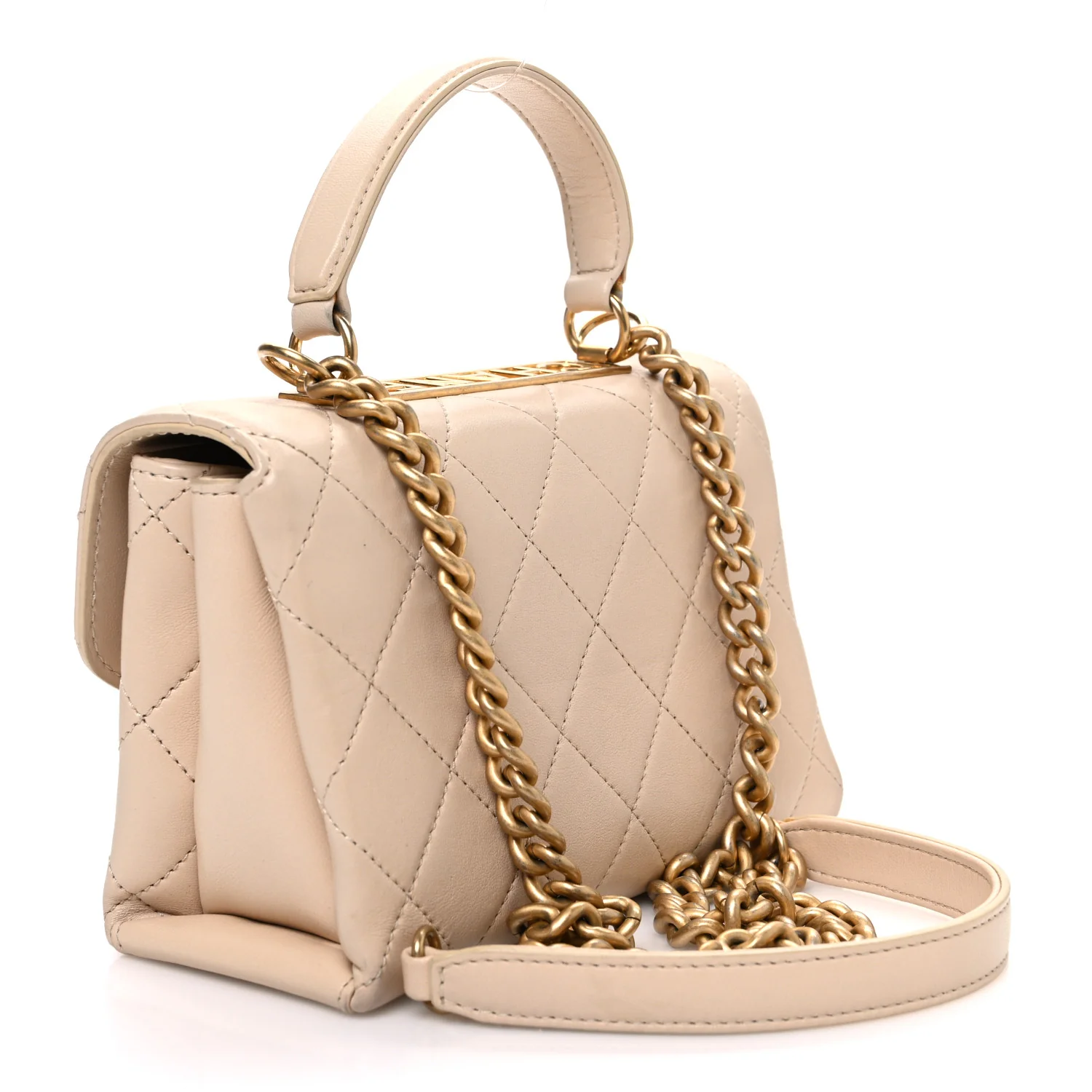 Lambskin Quilted Small Trendy Spirit Top Handle Bag Beige - Top Club