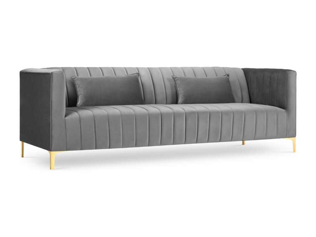 Mubdelu - Sofá "Acton" 3 plazas de terciopelo gris claro - 220x85x74cm