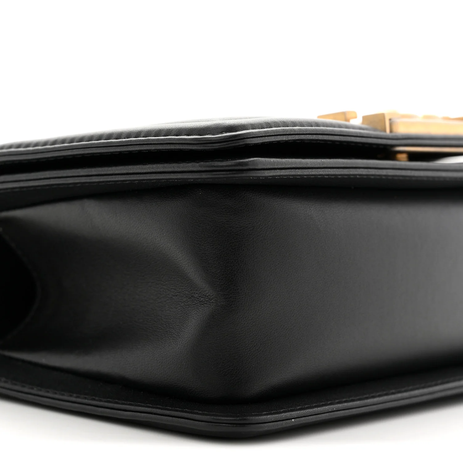 Calfskin Chevron Quilted Small Boy Flap Black - Top Club