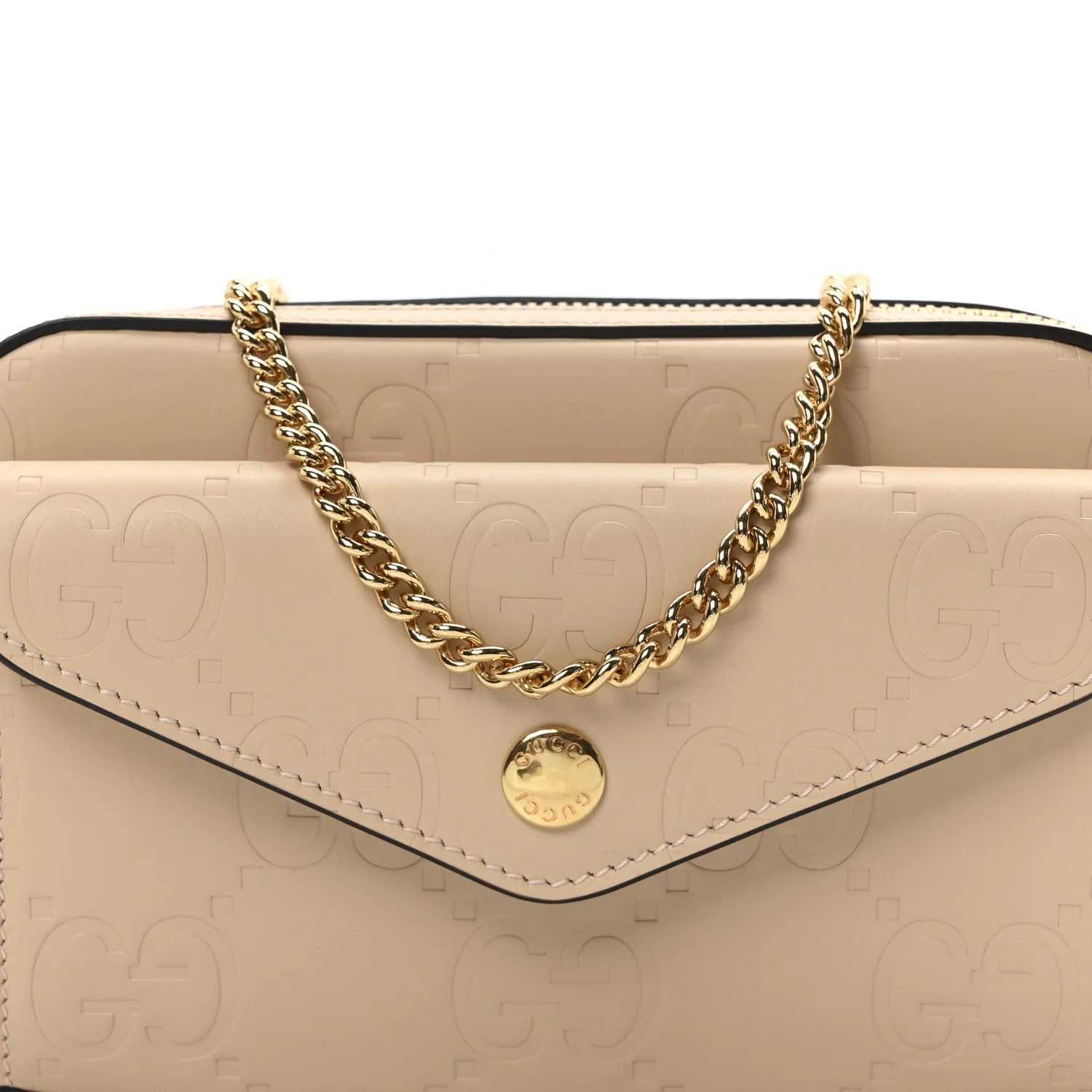 Calfskin GG Super Mini Debossed Chain Wallet Light Beige - Top Club