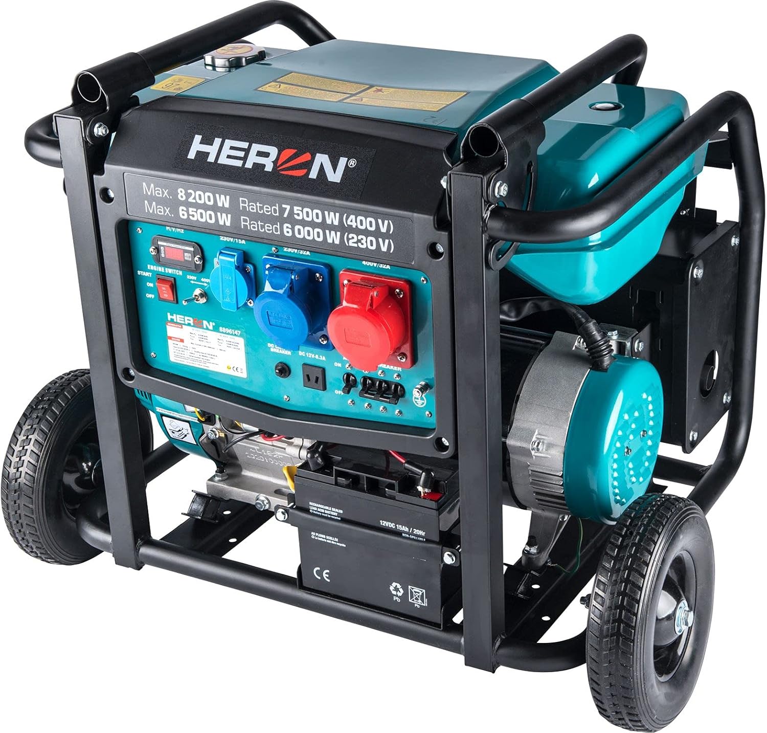 Generatore di corrente benzina 17 PS/8,2 kW/10,25 kVA (400 V), 6,5 kW (230 V), telaio, avviamento elettrico