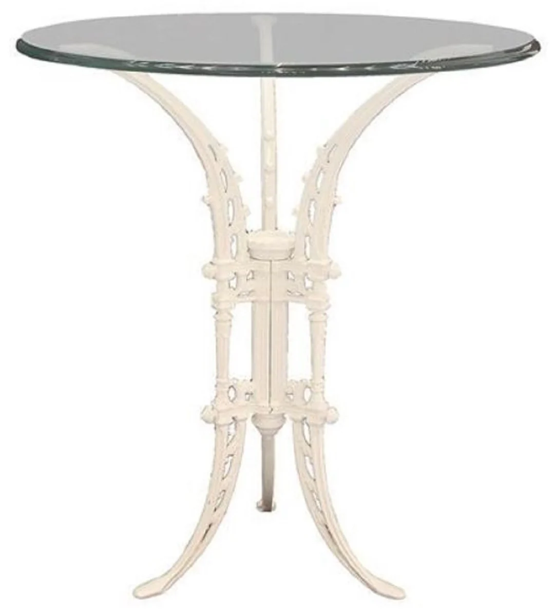 Luxury Art Nouveau side table white Ø 70 x H. 74 cm - hand-forged wrought iron table with glass top - living room garden patio furniture