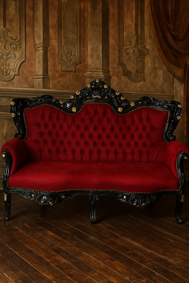 Baroque 2 seater velvet sofa Bordeaux red / black / gold - Baroque furniture