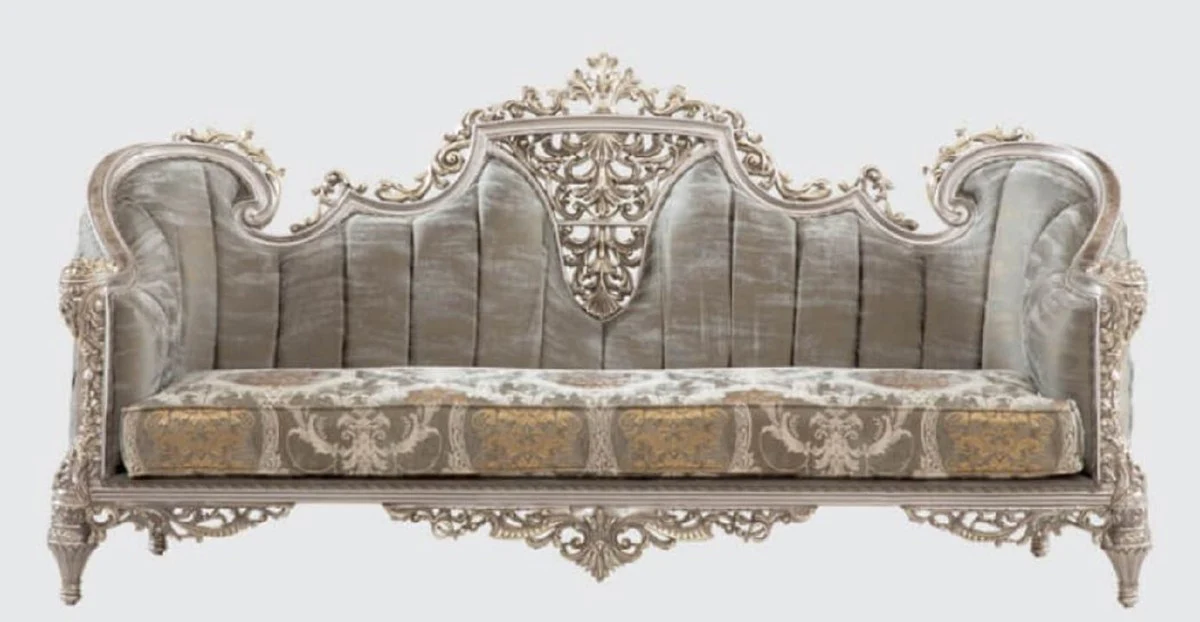 Luxury Baroque Living Room Set Gray / Silver / Gold - 2 Sofas & 2 Armchairs & 1 Coffee Table & 2 Side Tables - Handcrafted Living Room Furniture in Baroque Style - Noble & Magnificent