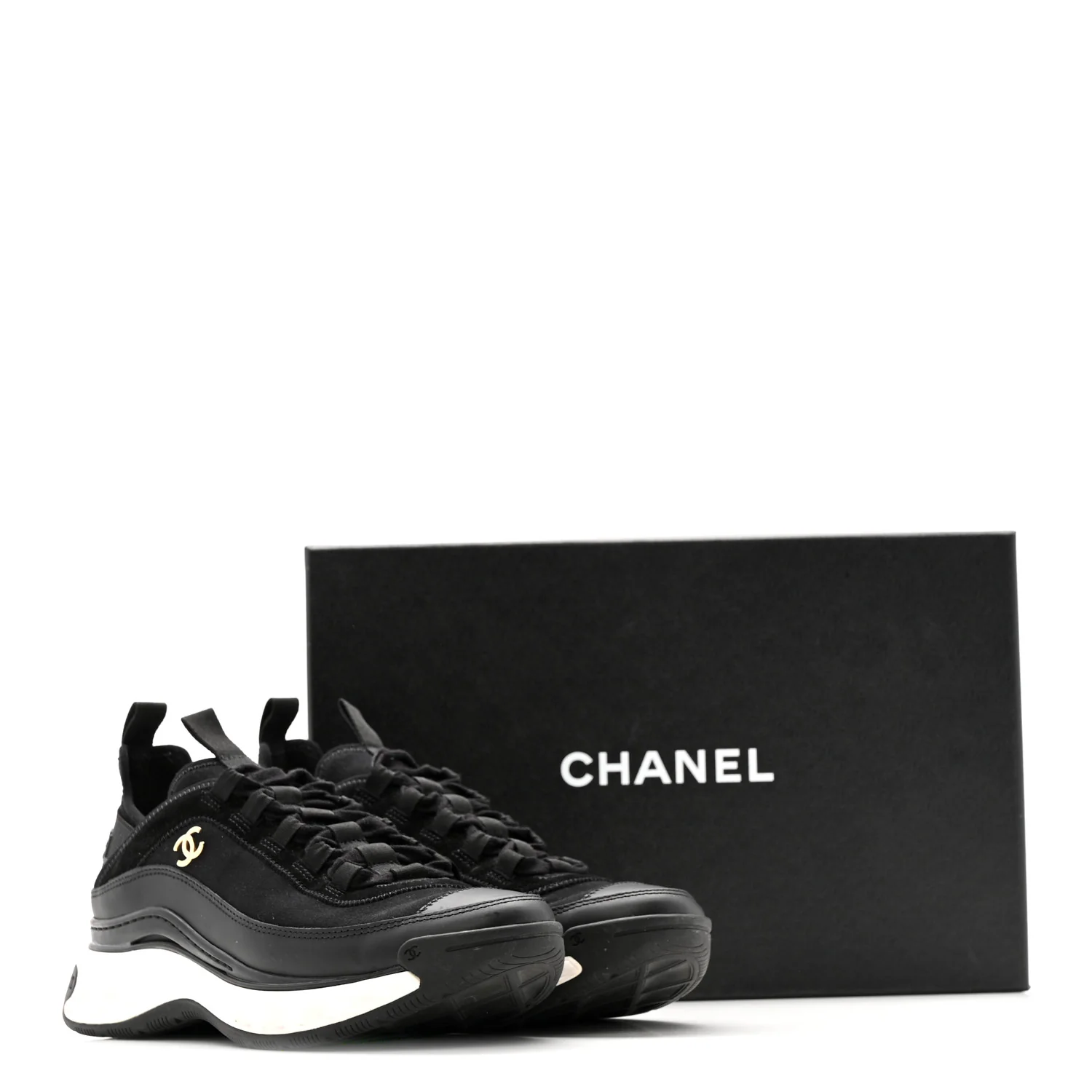 Velvet Calfskin Mixed Fibers CC Sneakers 38 Black - Top Club