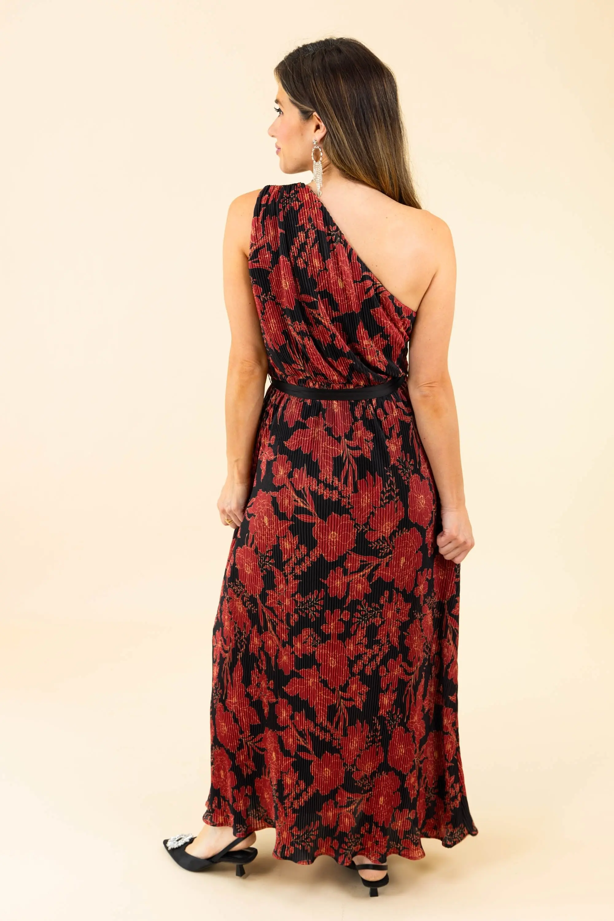 Let Me Love You Floral Pleated One Shoulder Maxi Dress - ALJEGJ