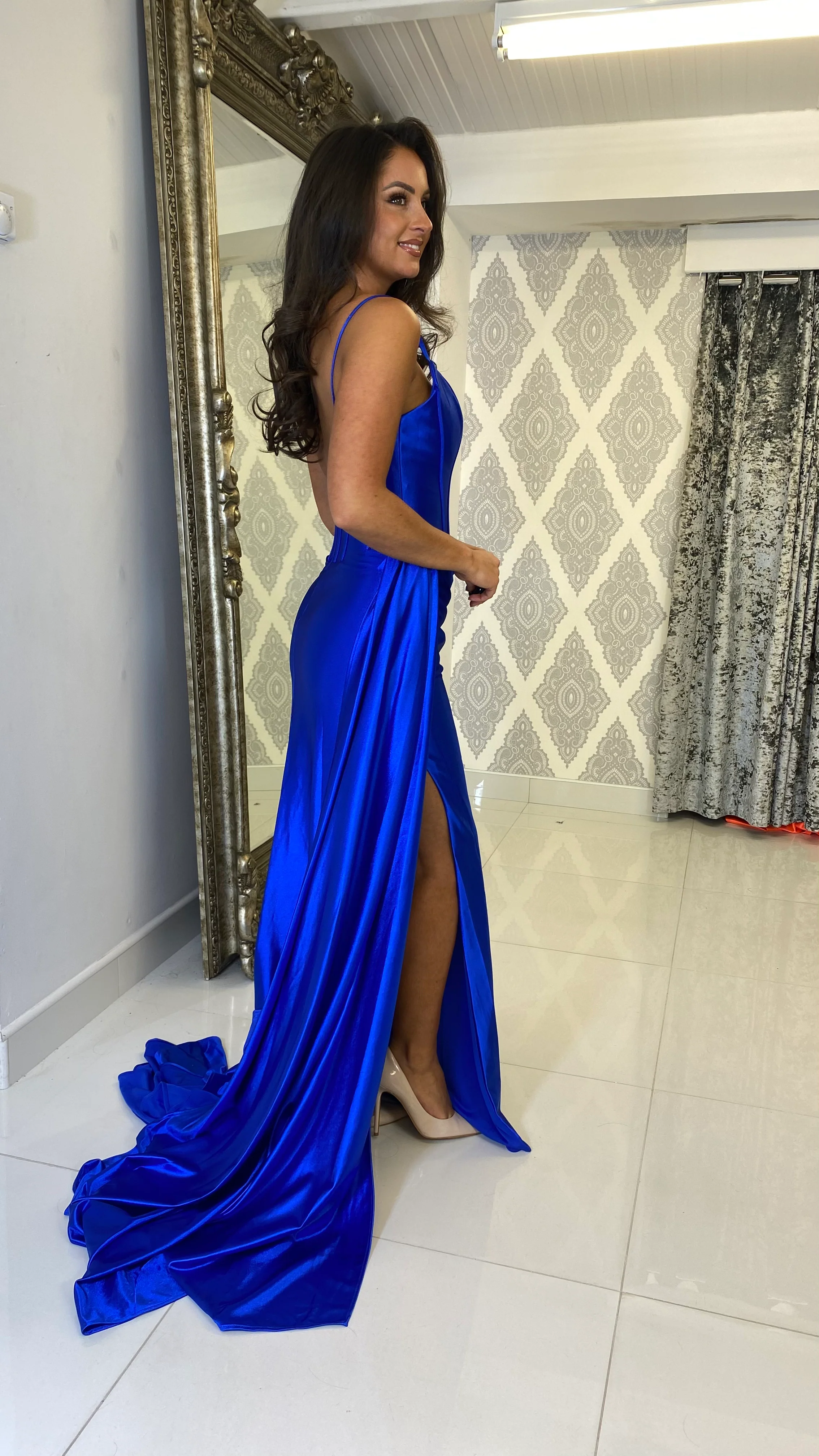 Royal Blue Corset Satin Formal Gown