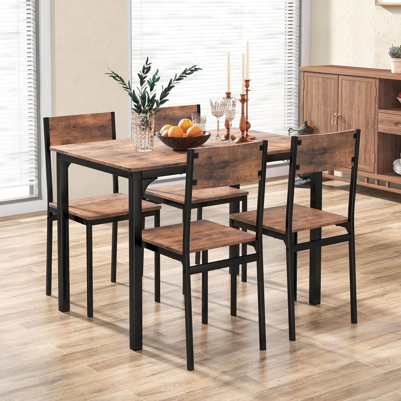 BEFOUNDLOVELY 5-Piece Dining Table Set, Industrial Kitchen Table and Chairs for 4 with Backrest and Metal Frame