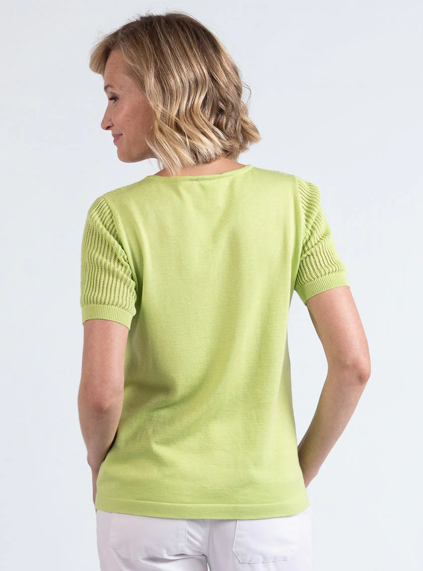 Pull femme ajouré coton vert anis