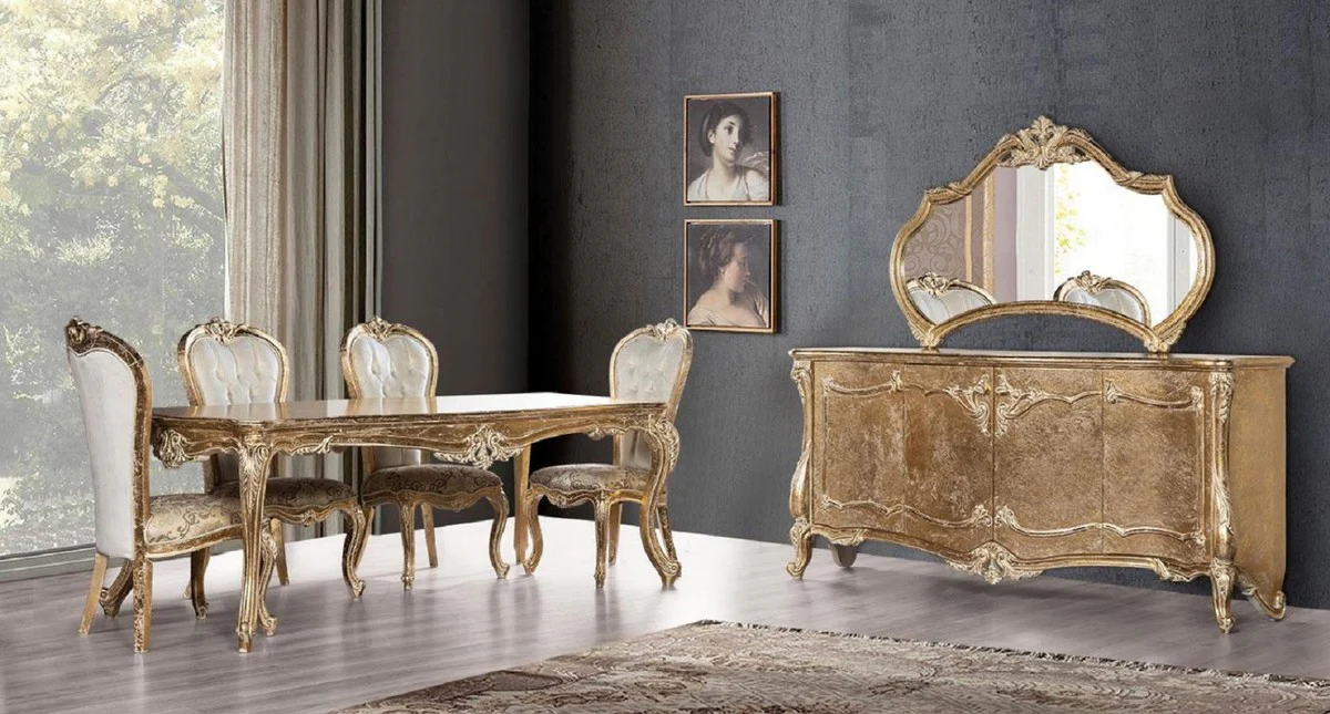Luxury Baroque Dining Table Antique Gold - Handcrafted Solid Wood Dining Room Table in Baroque Style - Baroque Dining Room Furniture - Noble & Magnificent