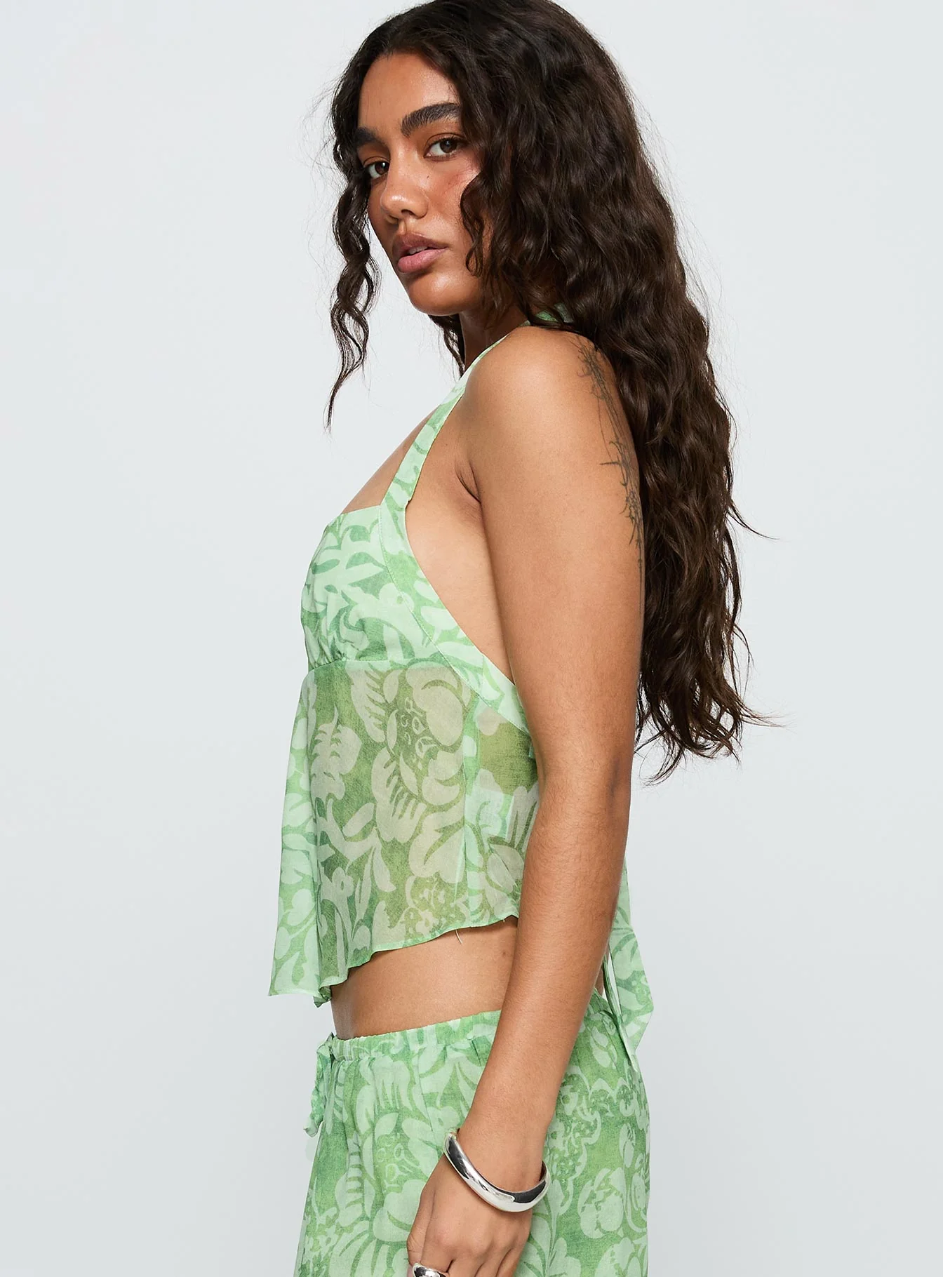 Finesse Halter Top Green Floral