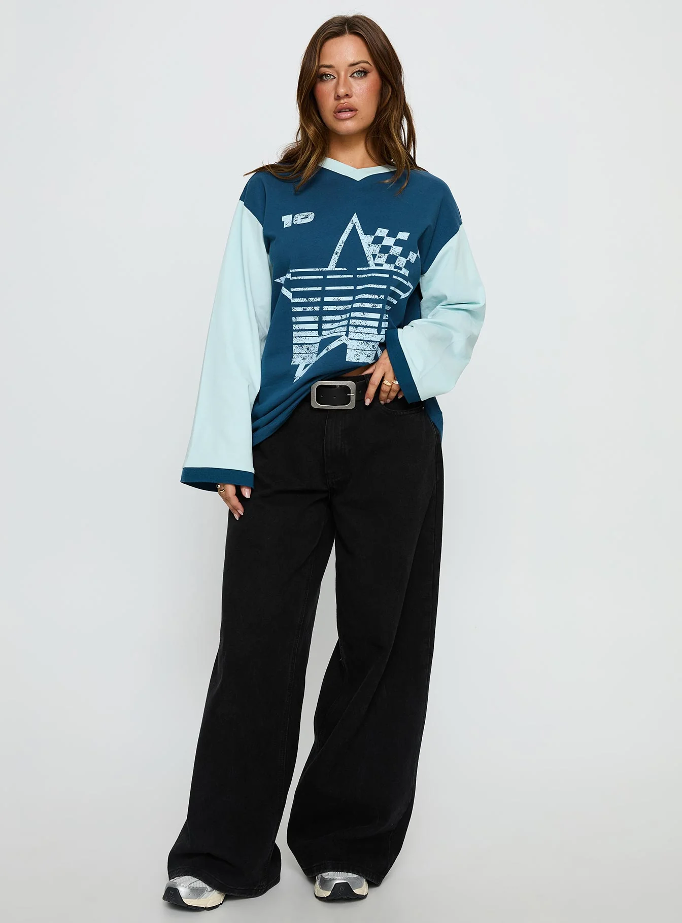 Starletta Long Sleeve Moto Top Blue