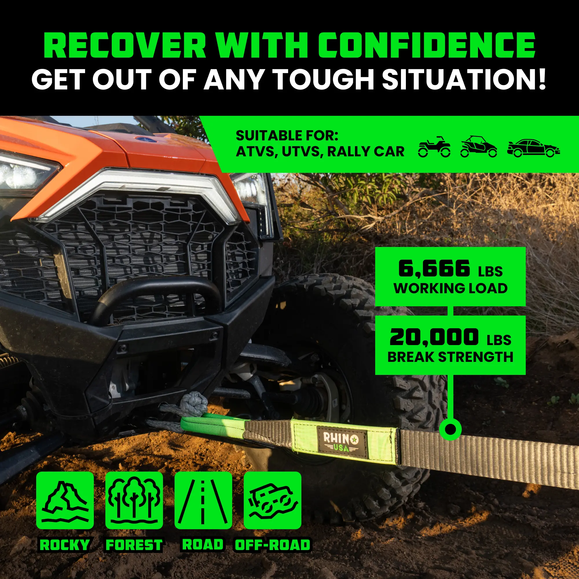 Rhino USA Ultimate Recovery Tow Strap 2