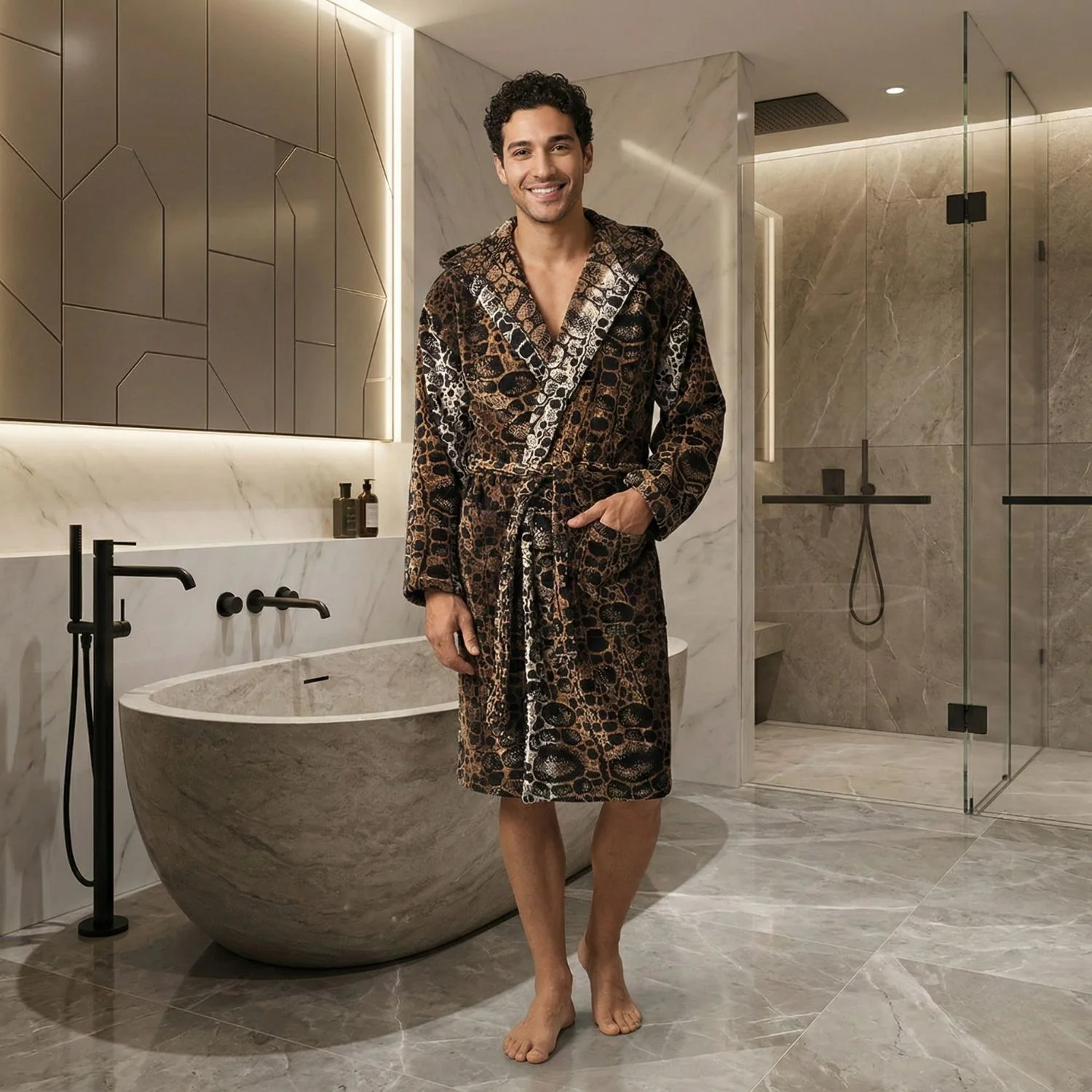 Accappatoio Con Cappuccio In Spugna Ocean S-M Bruciato Carrara