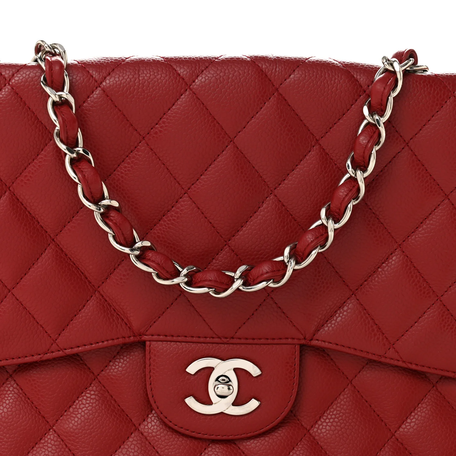 Caviar Quilted Jumbo Single Flap Dark Red - Top Club